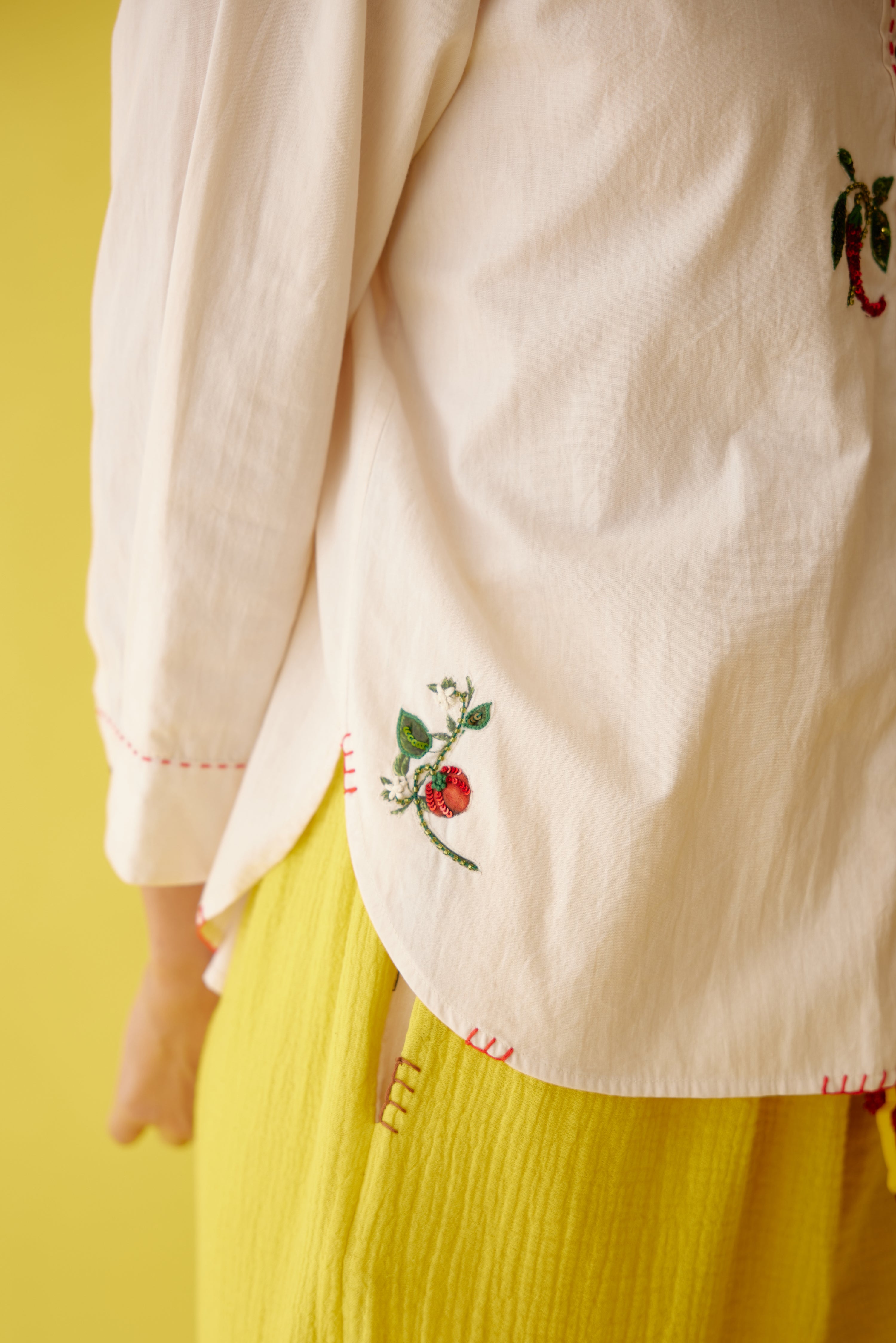 Cream hand embroidered chilli applique top