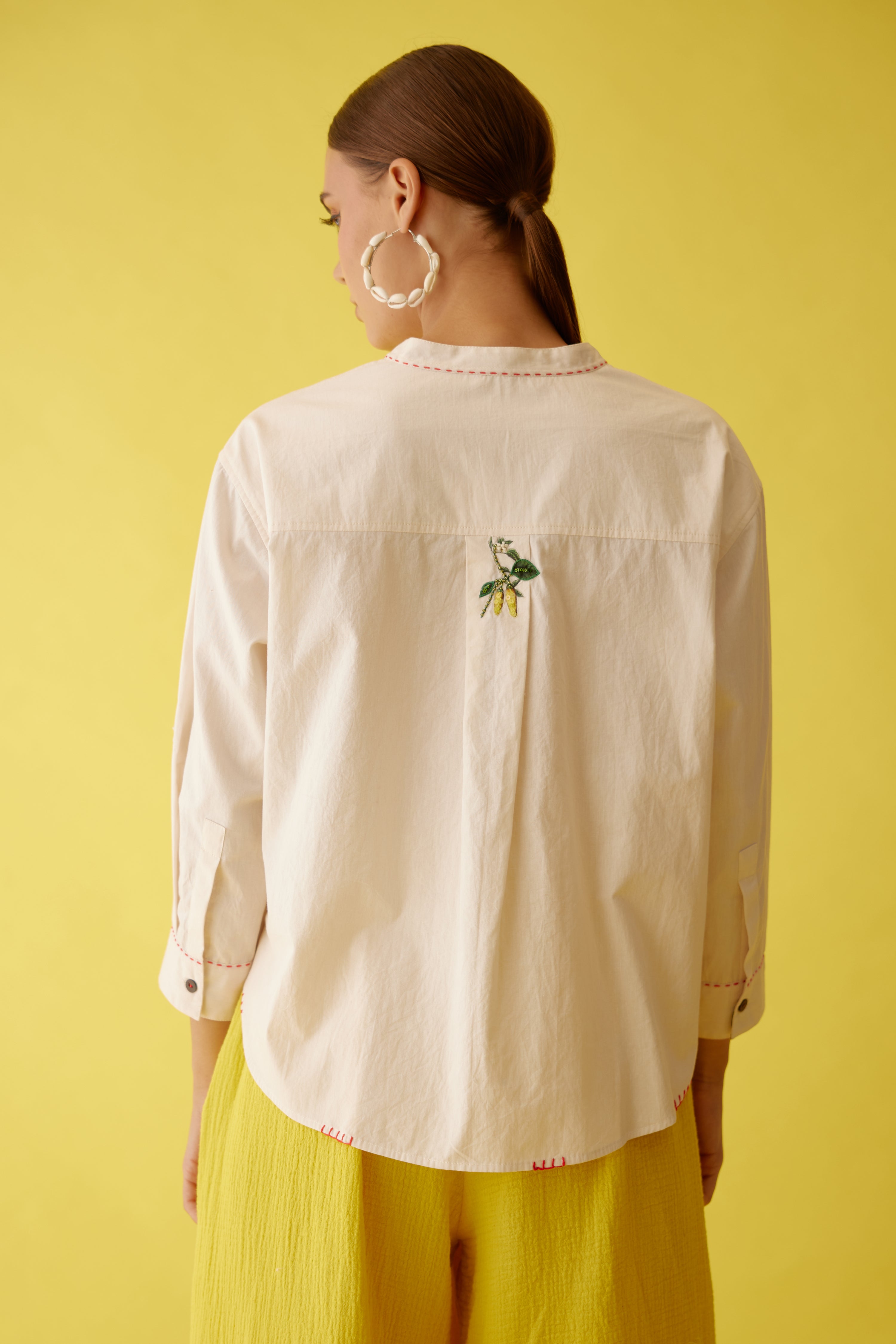 Cream hand embroidered chilli applique top