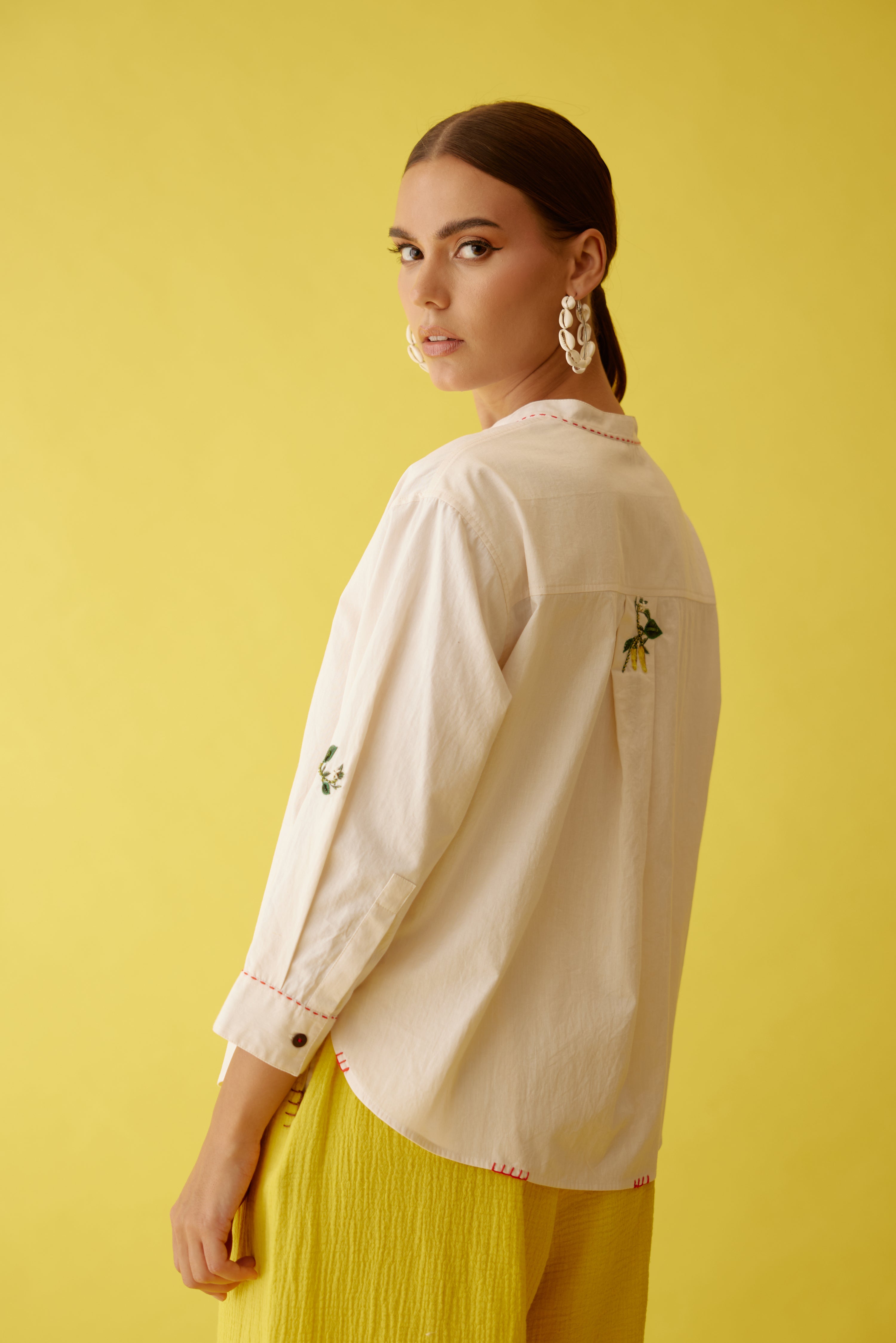 Cream hand embroidered chilli applique top
