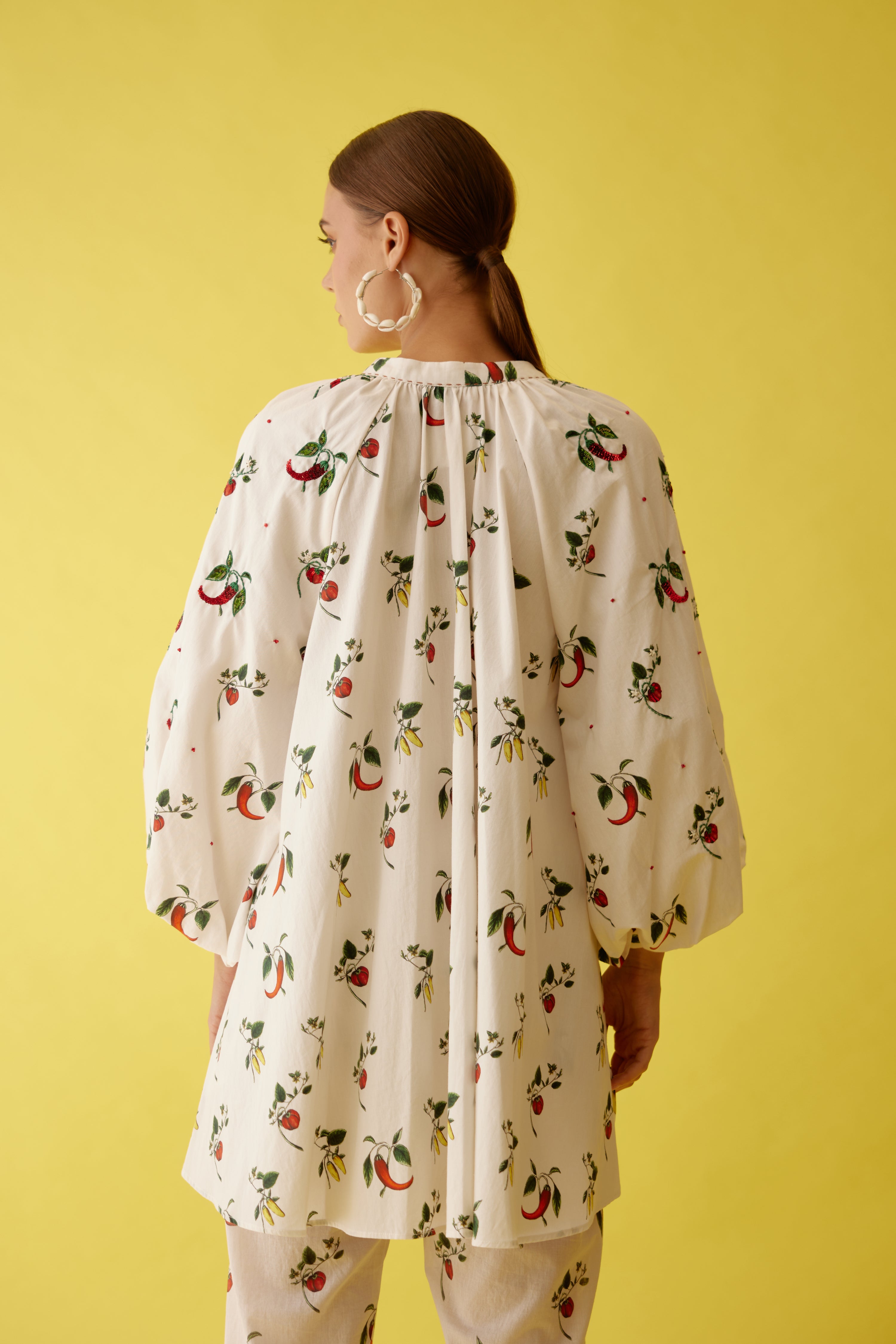 Off-white hand painted chilli print raglan sleeve shirt