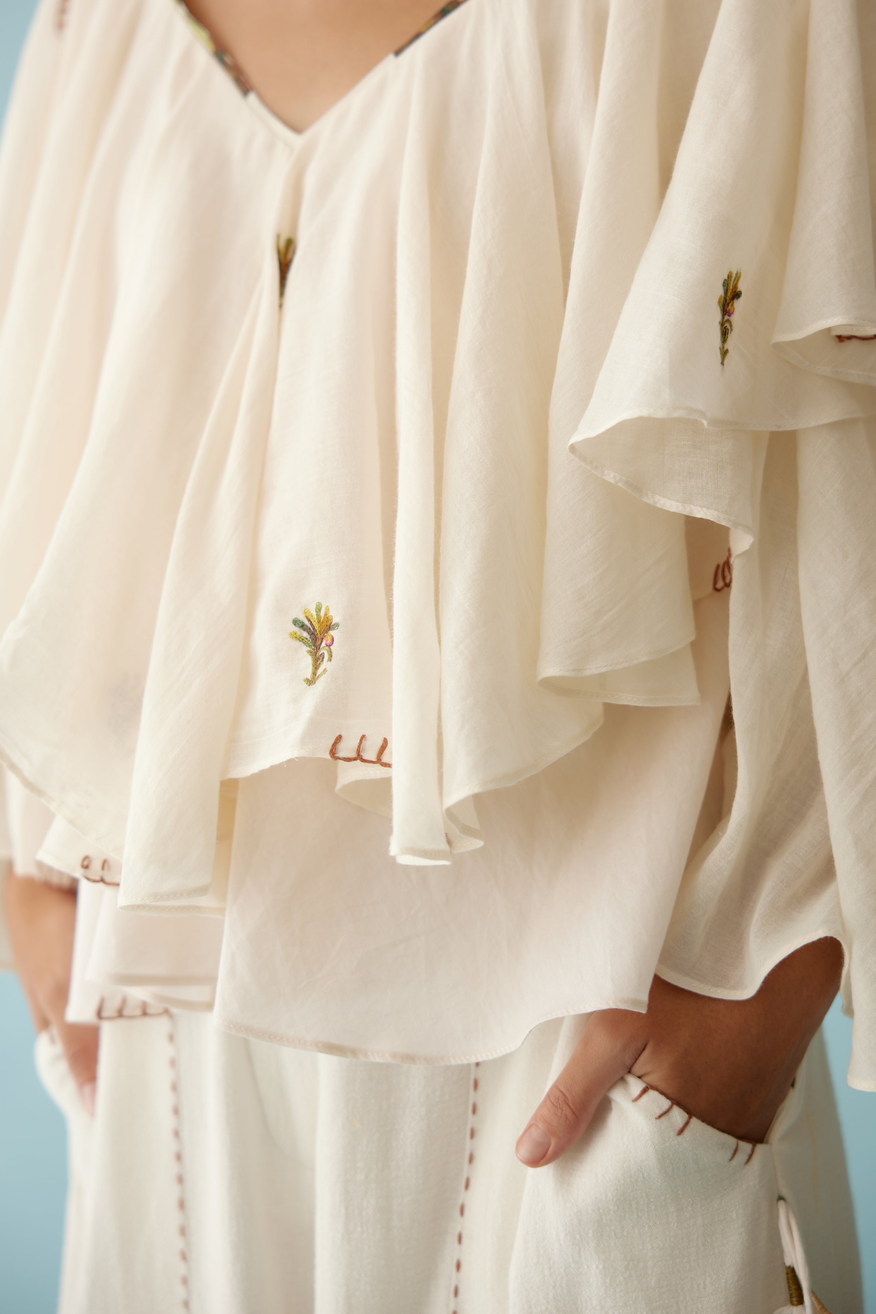Cream banana tree applique frill top