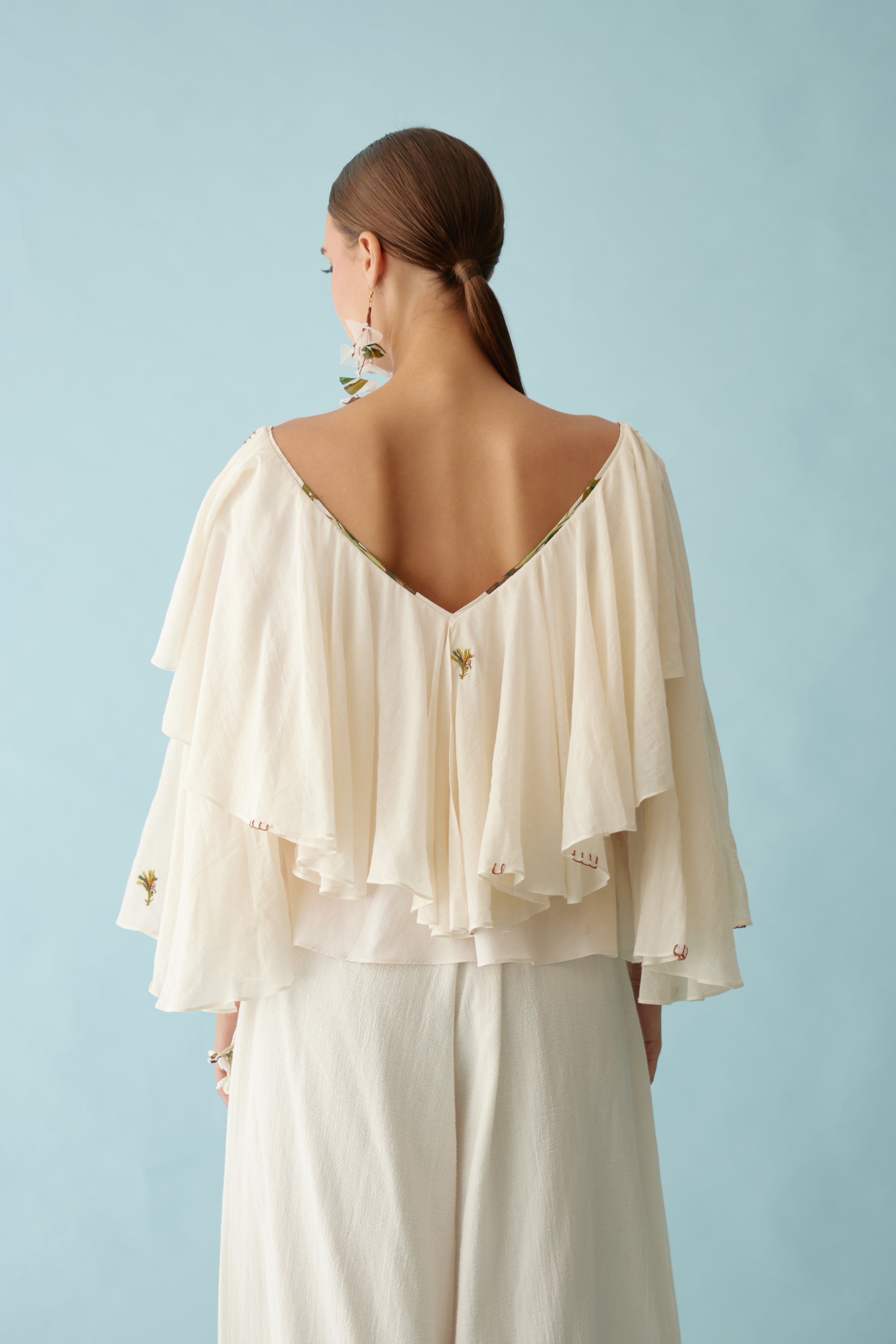 Cream banana tree applique frill top