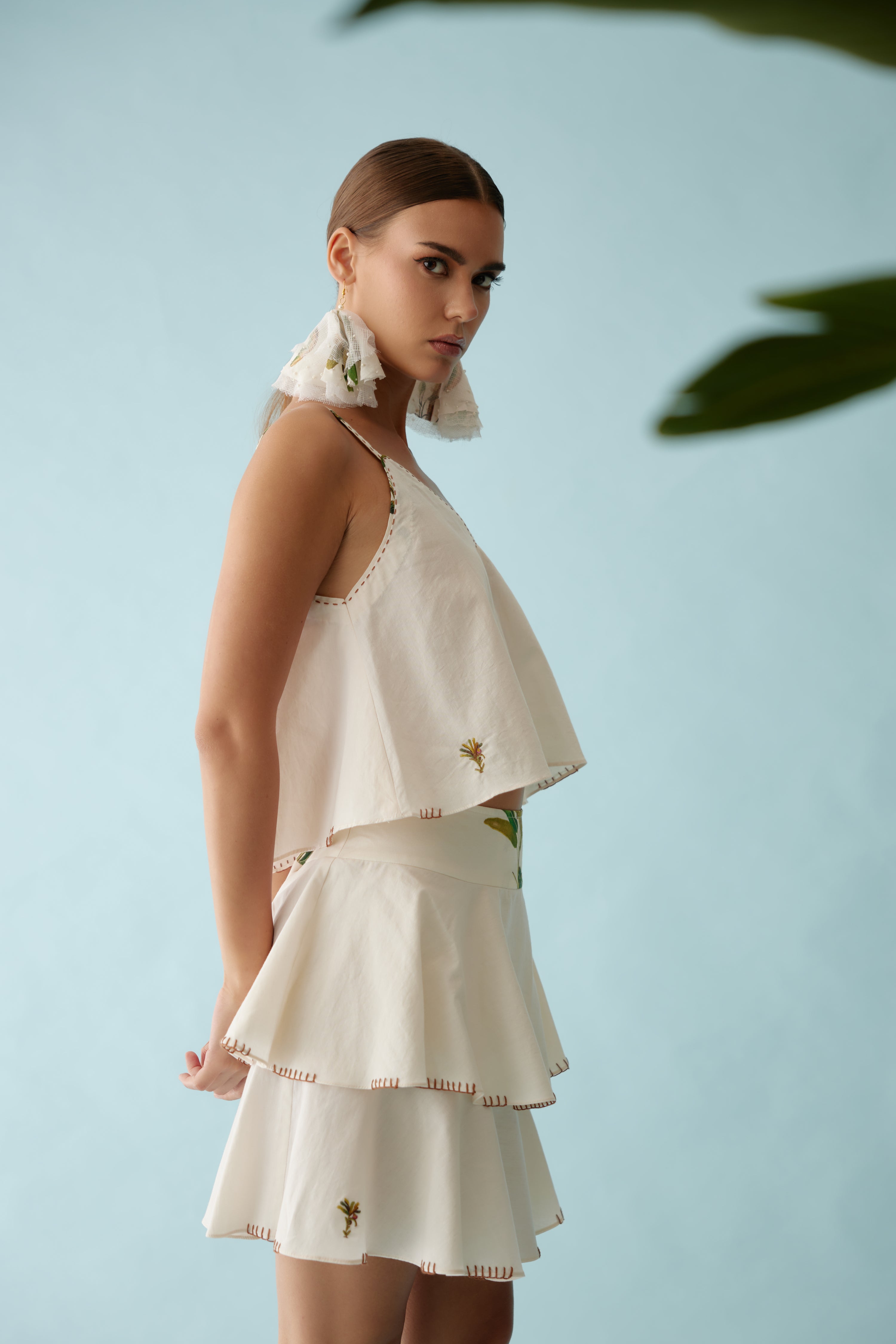 Cream banana tree applique cami crop top
