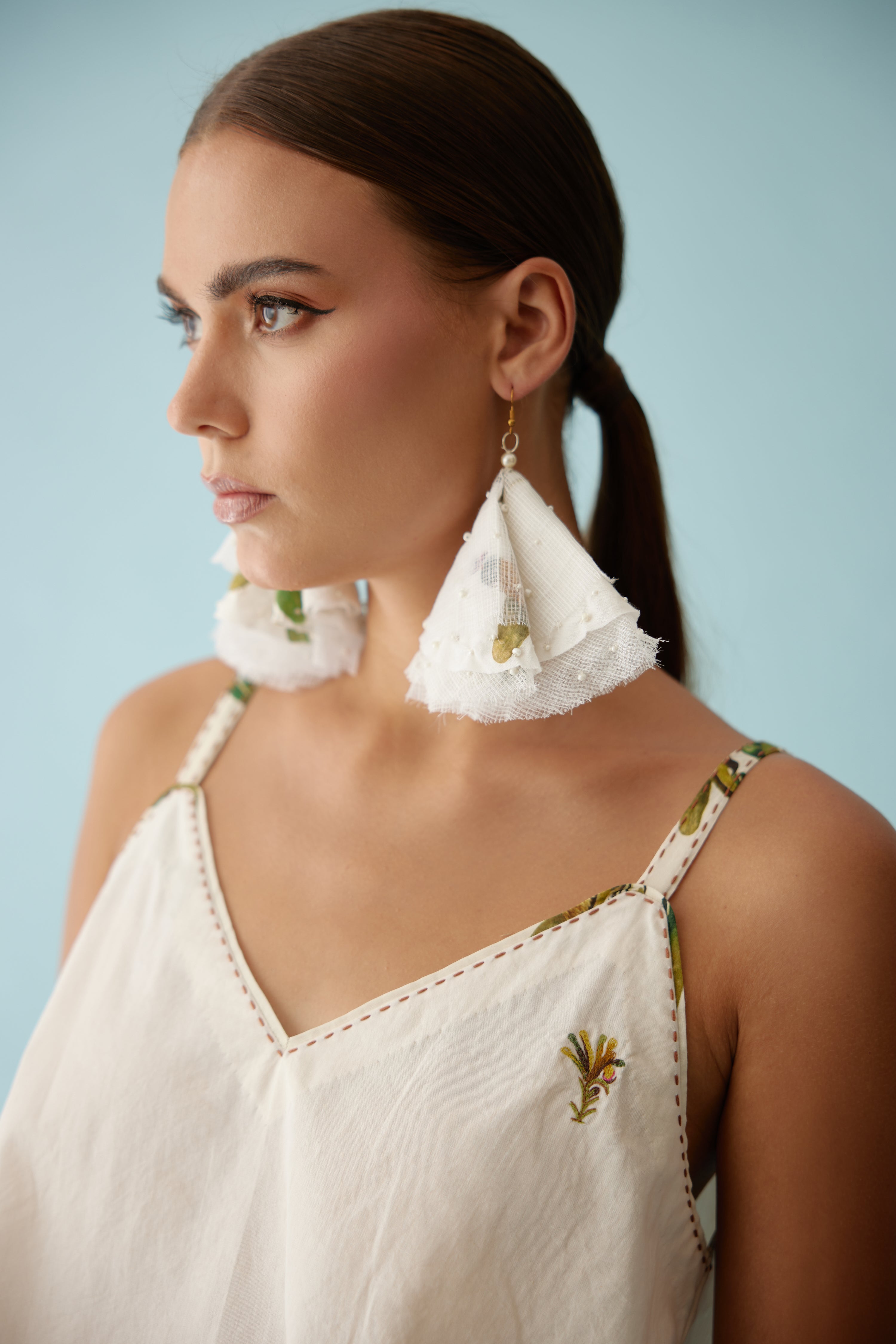 Cream banana tree applique cami crop top