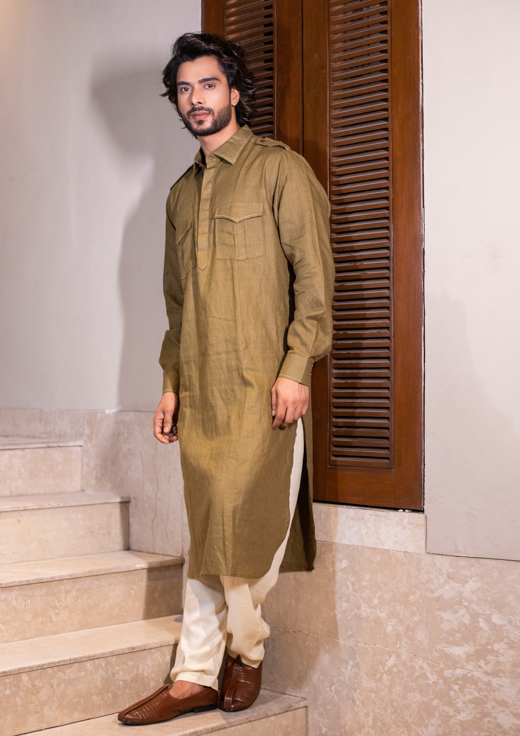 Olive Pathan Kurta with Salwar