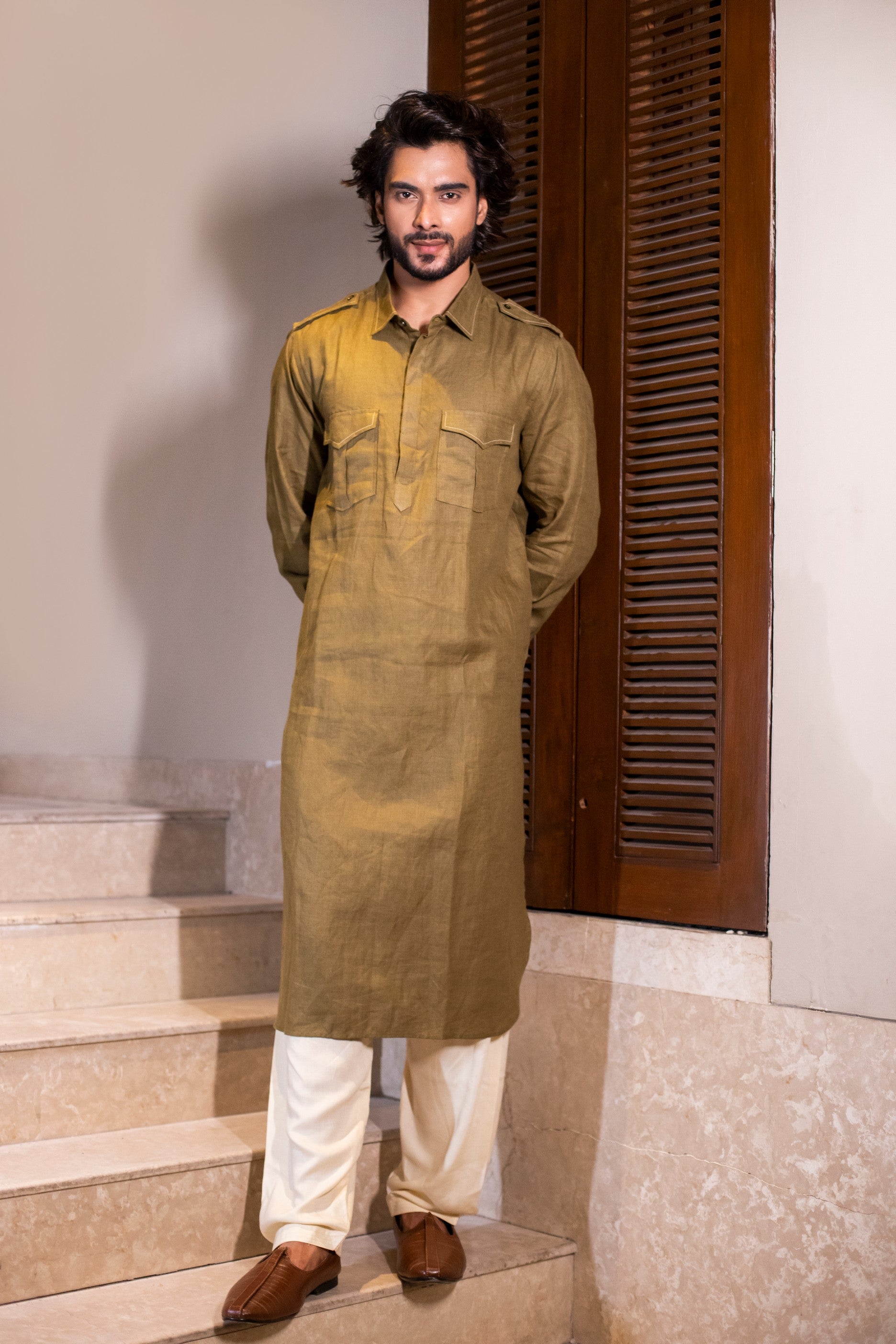 Olive Pathan Kurta with Salwar