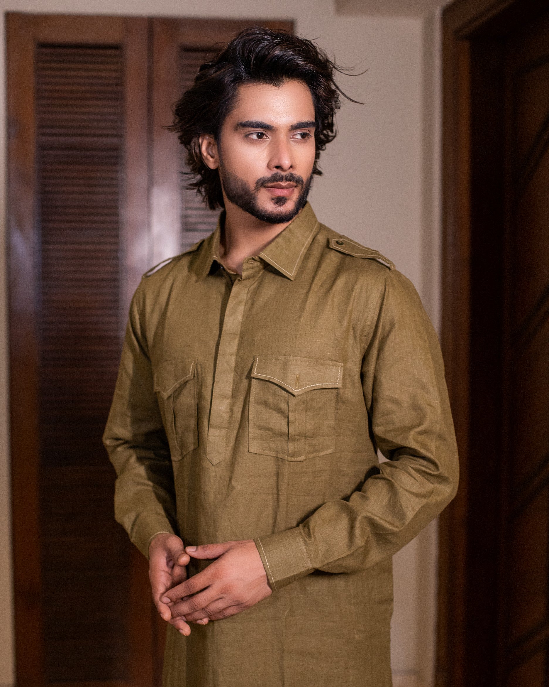 Olive Pathan Kurta with Salwar
