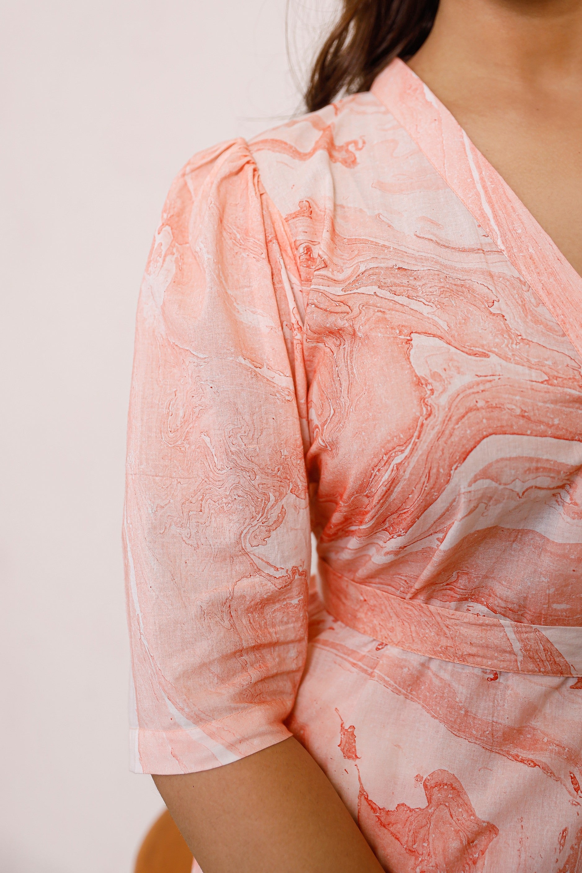 Tie up orange marble printed co-rd set