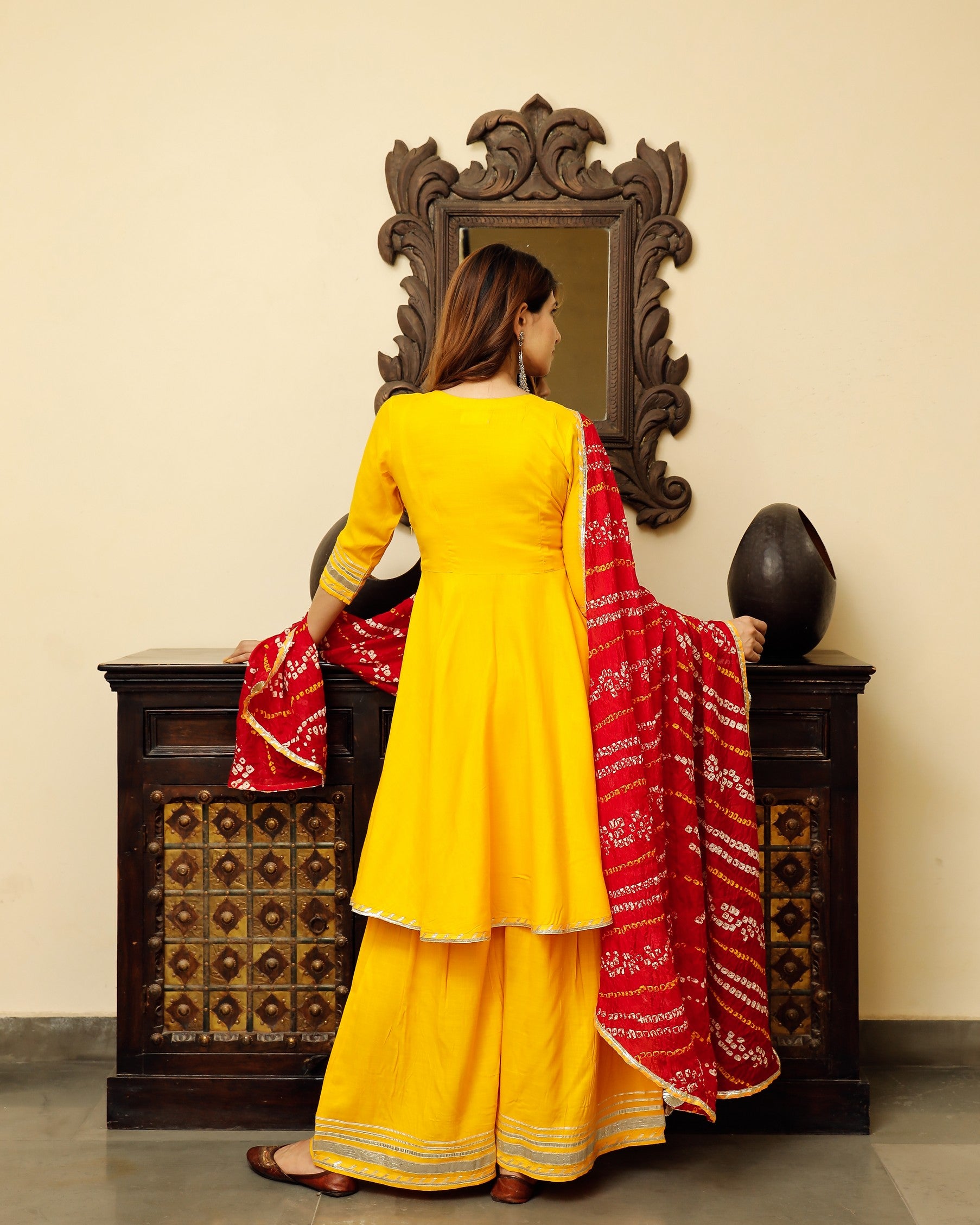 Yellow Flared Kurta Plazzo Set