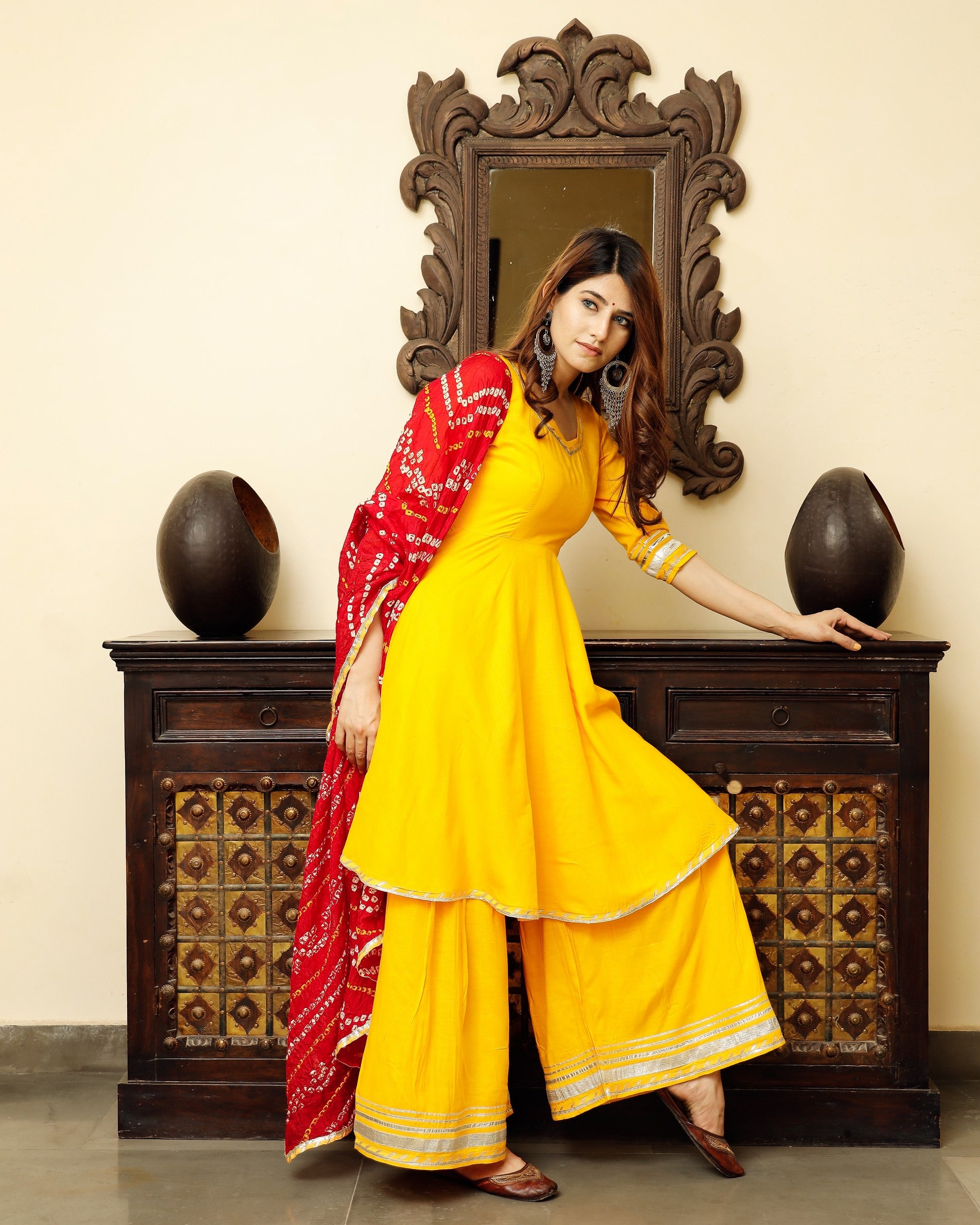 Yellow Flared Kurta Plazzo Set