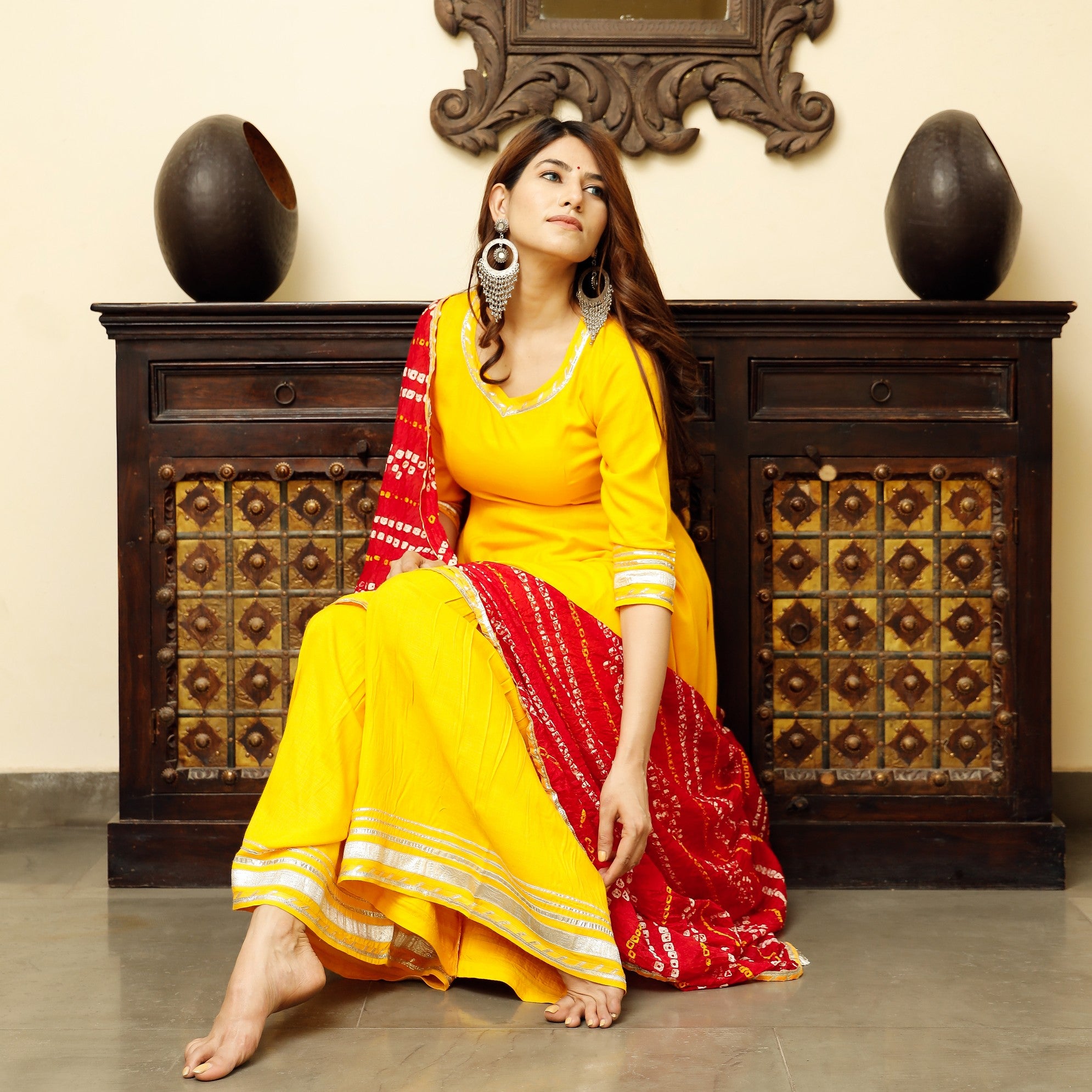 Yellow Flared Kurta Plazzo Set