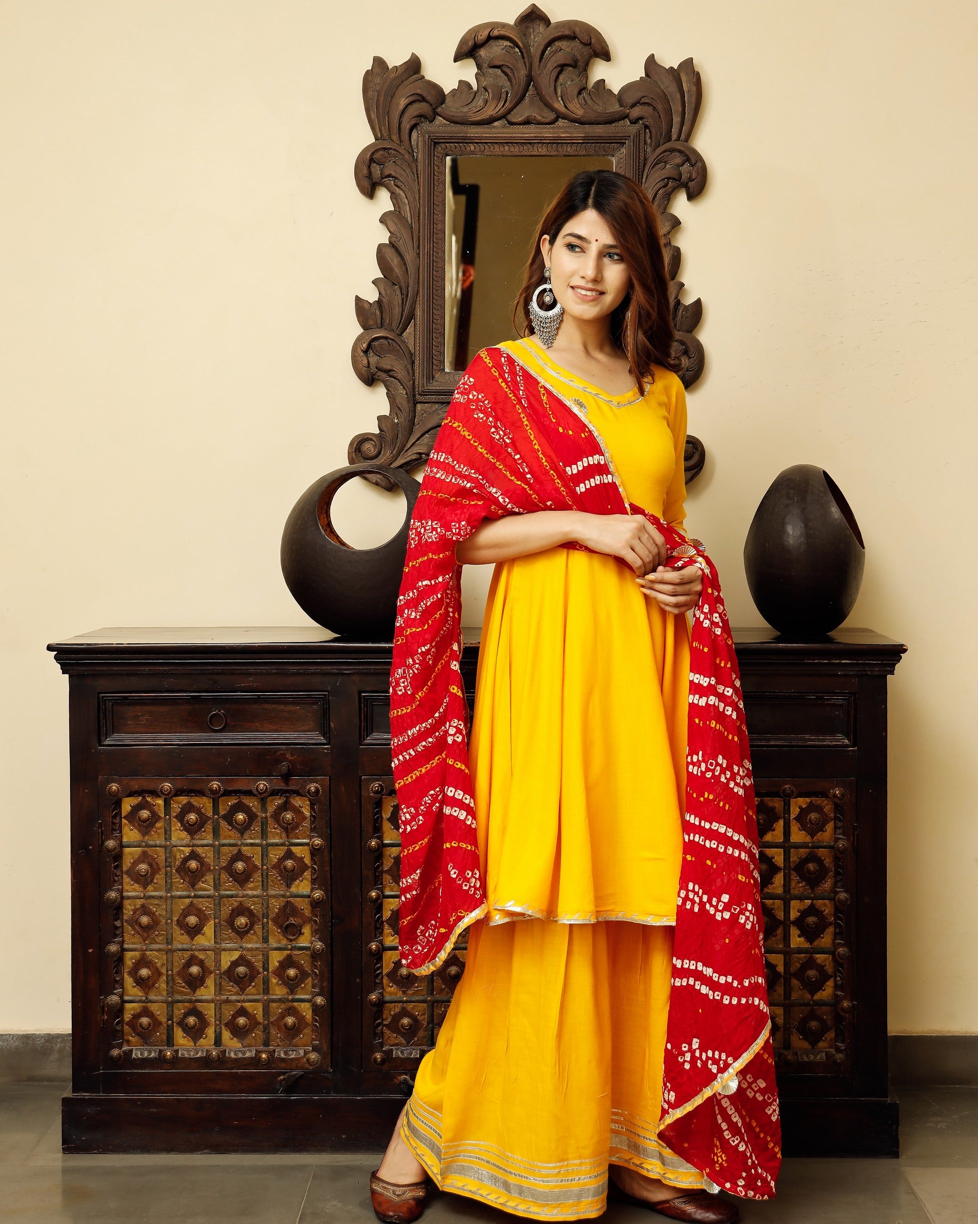 Yellow Flared Kurta Plazzo Set