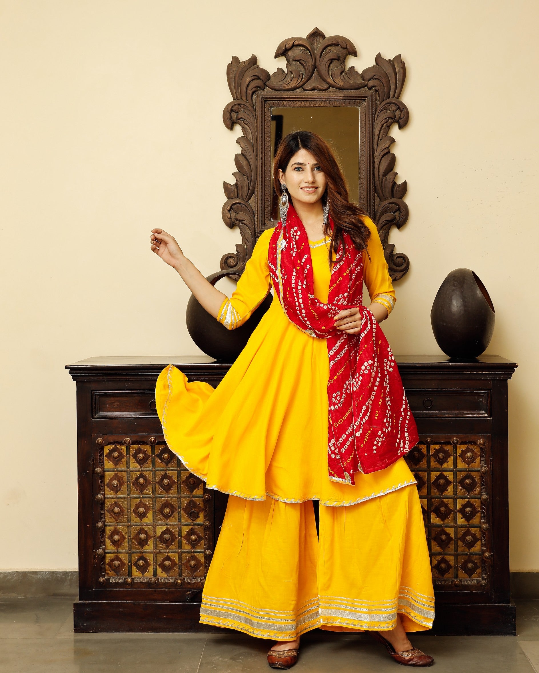 Yellow Flared Kurta Plazzo Set