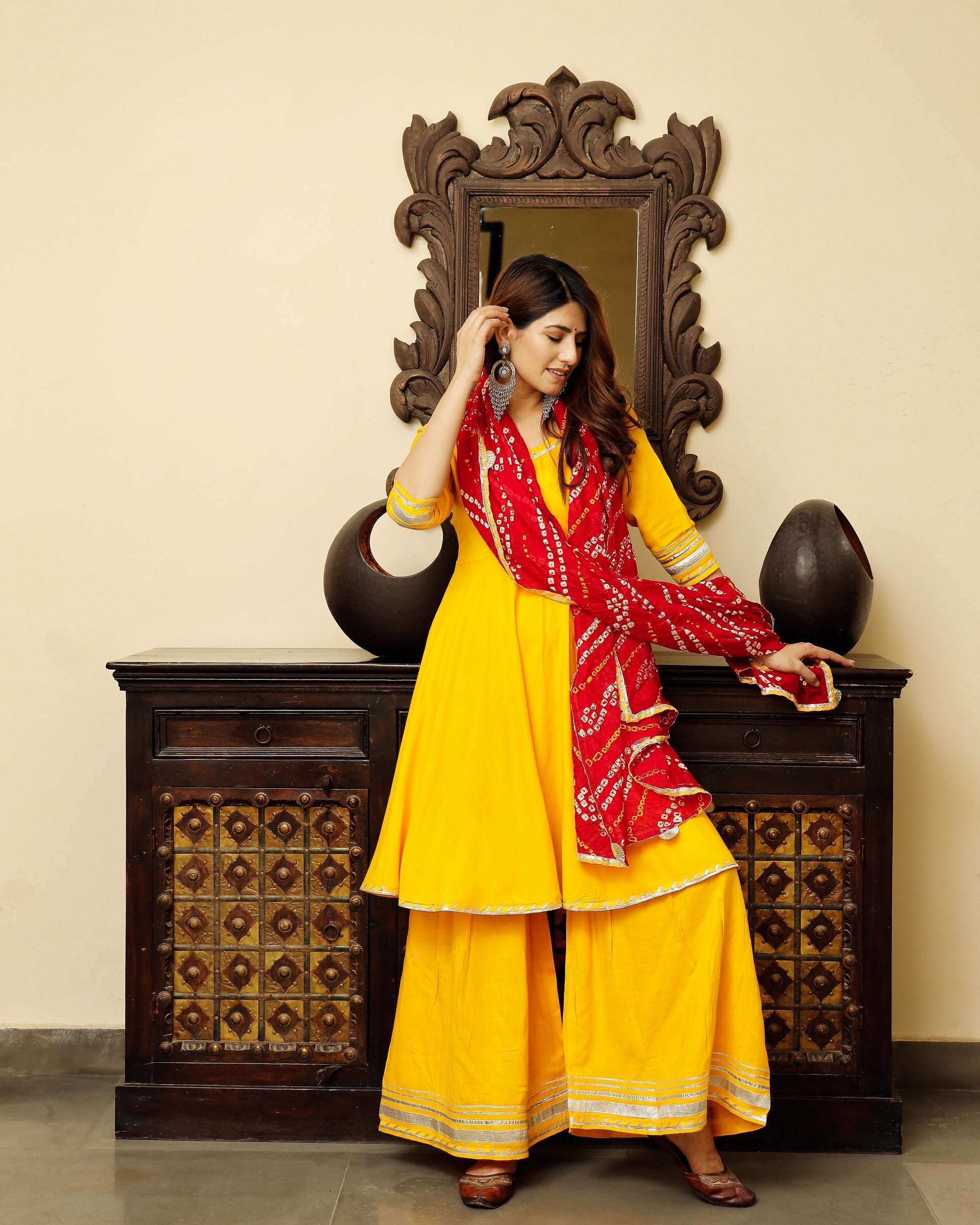 Yellow Flared Kurta Plazzo Set