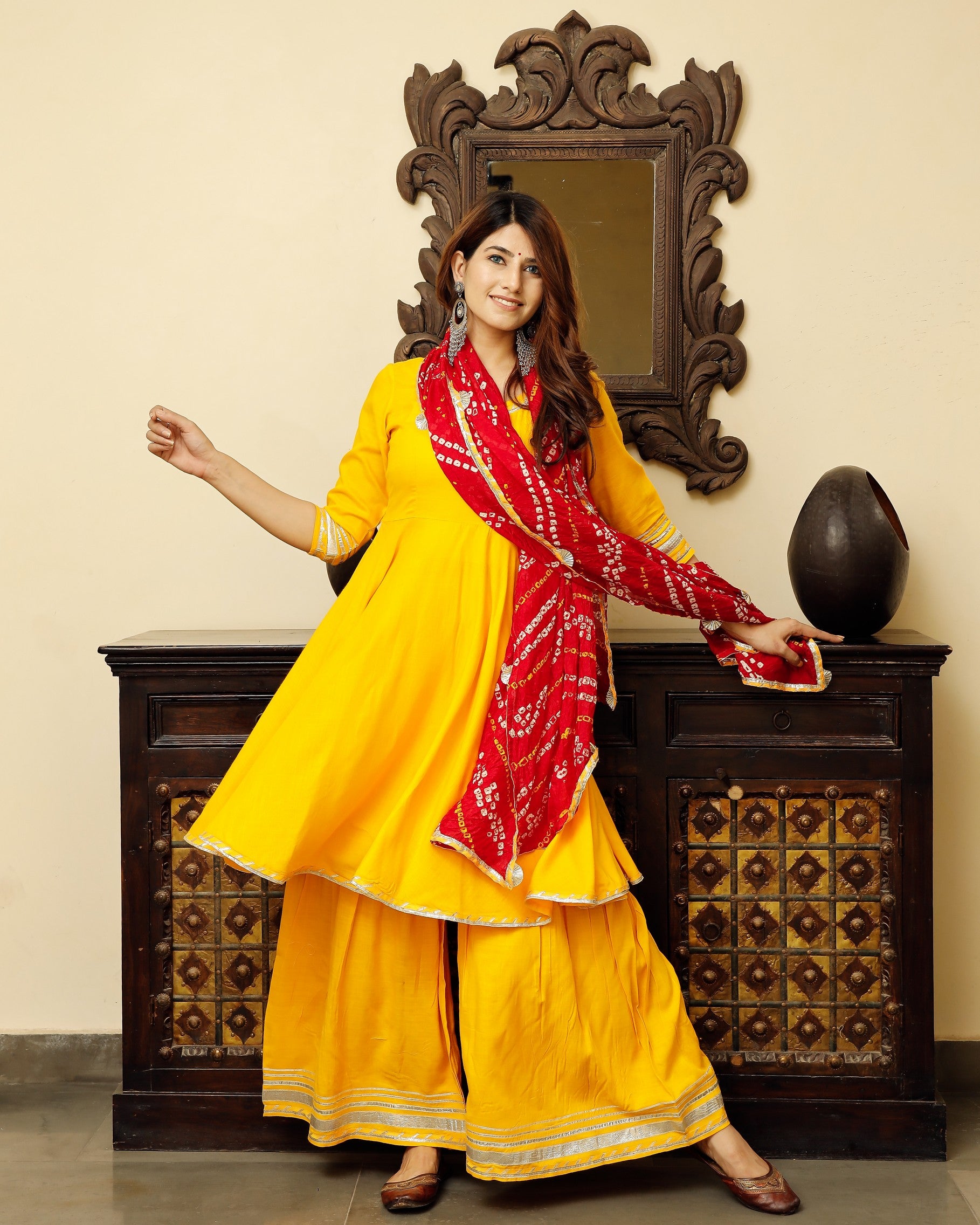 Yellow Flared Kurta Plazzo Set