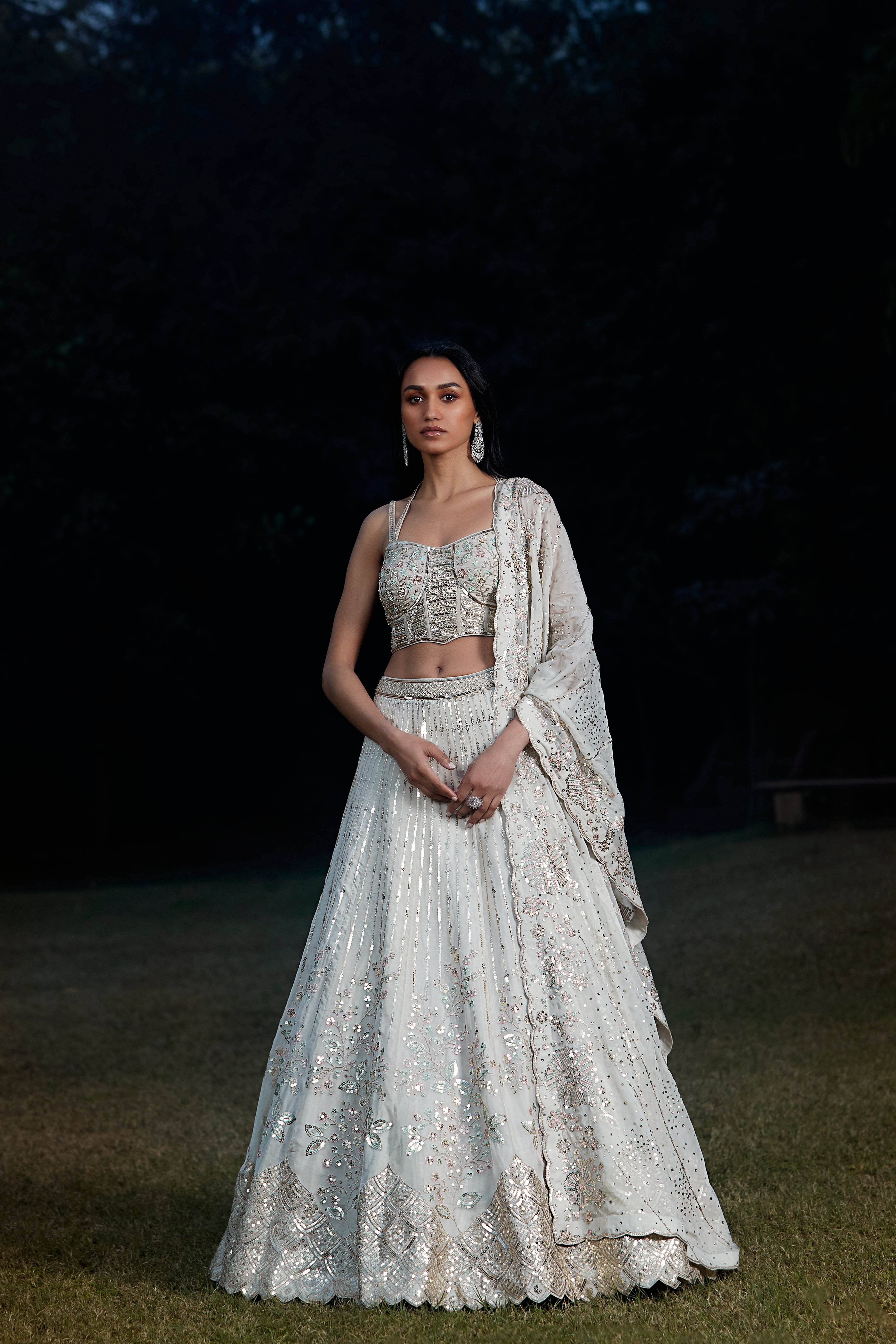 Grey Embroidered Lehenga Set