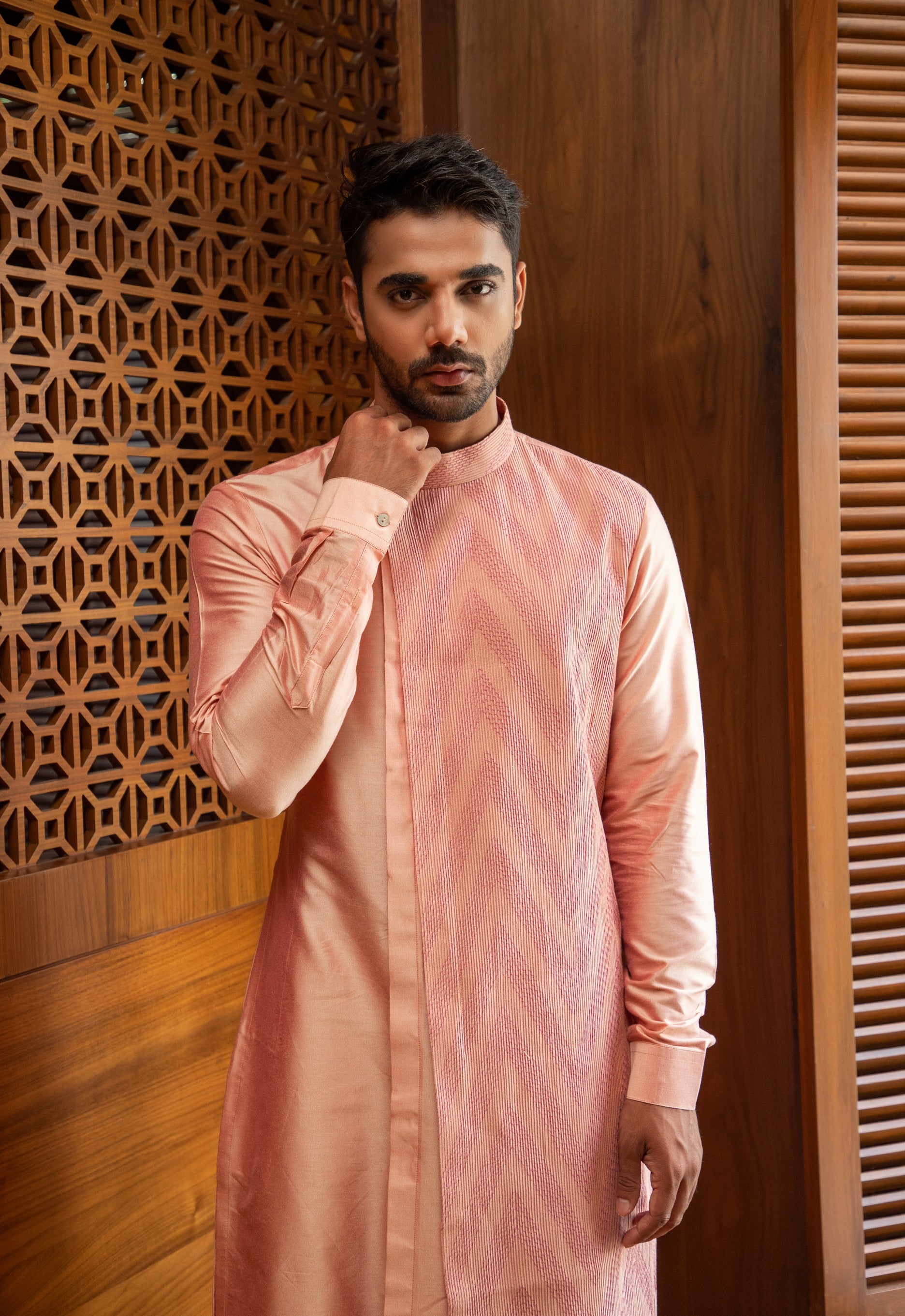 Peach Asymmetric Layered Kurta Set
