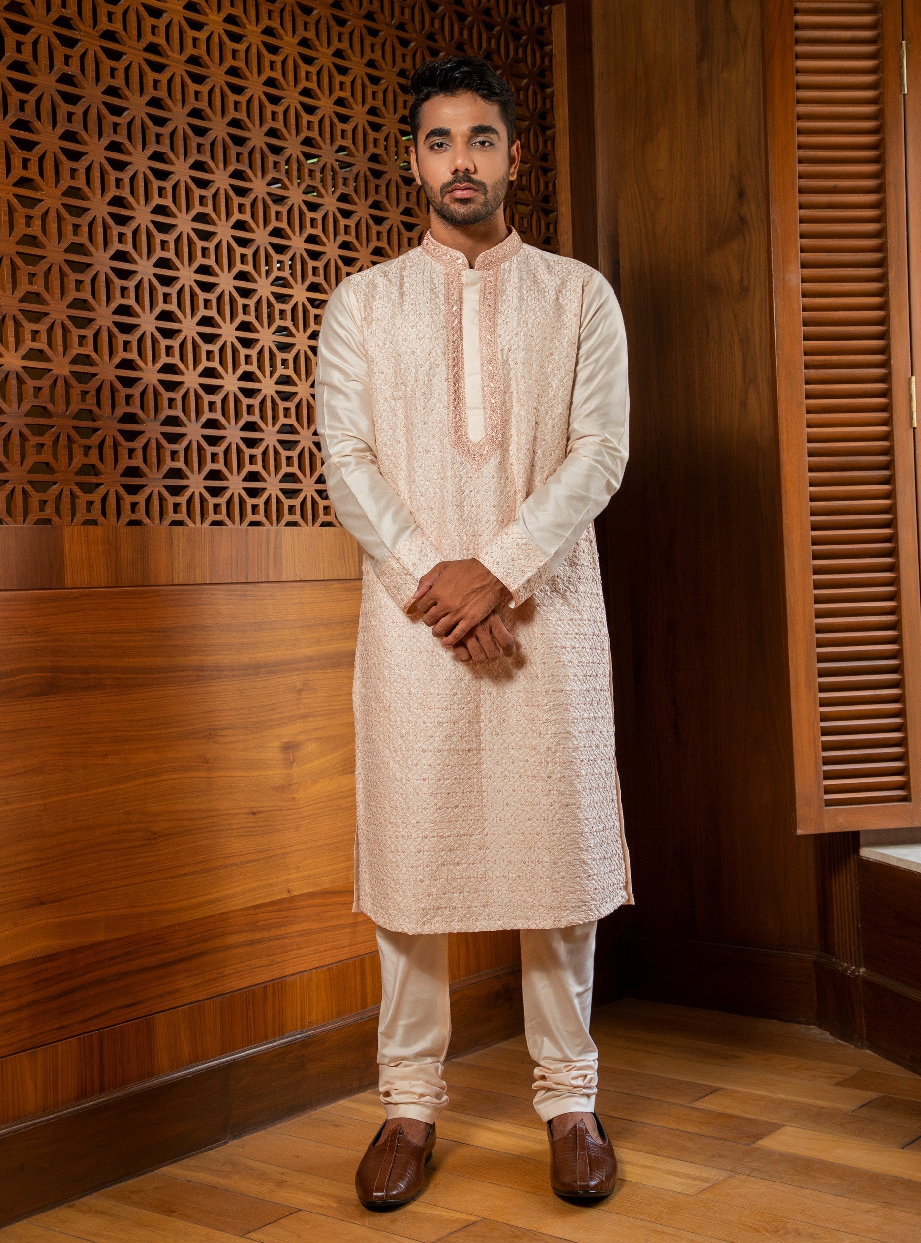 Pink hand embroidered Kurta Set