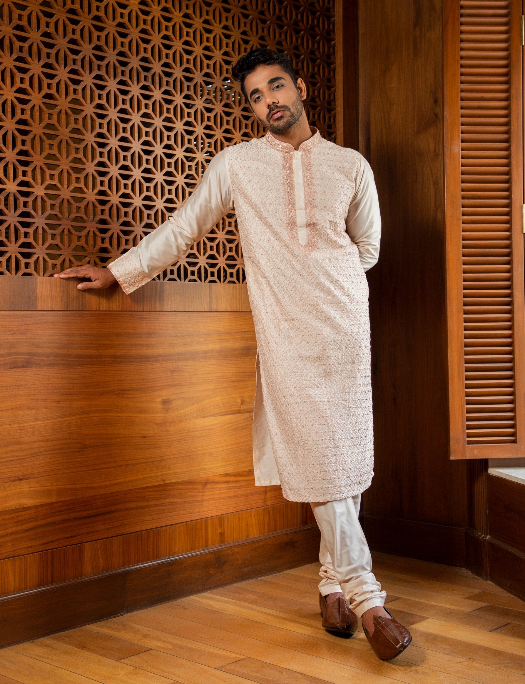 Pink hand embroidered Kurta Set