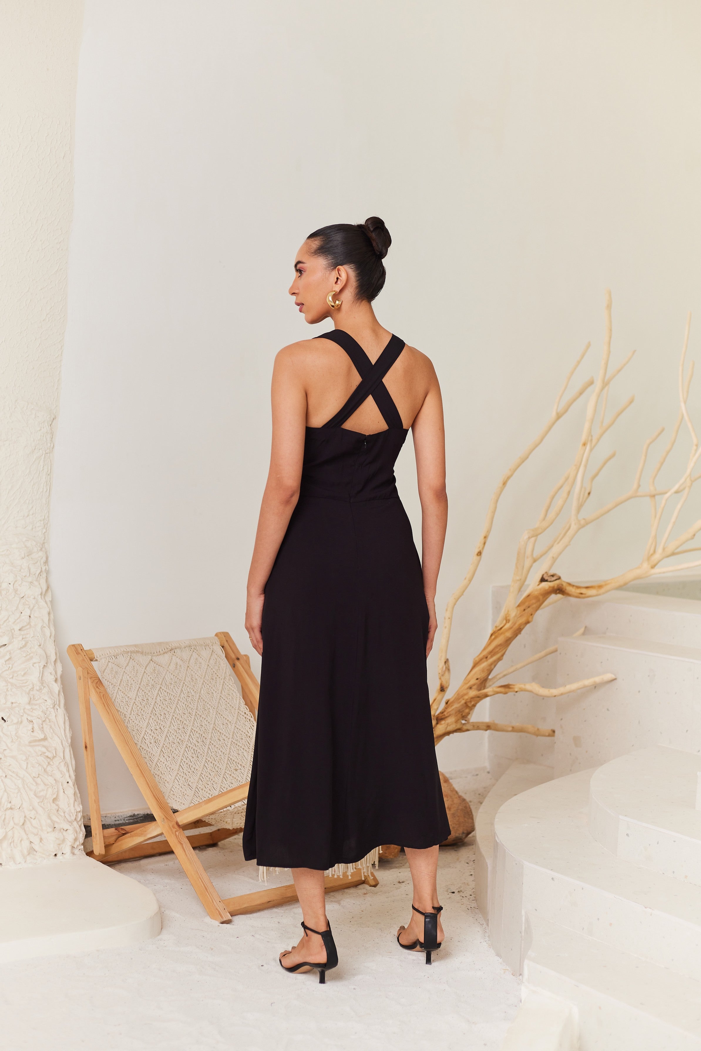 Black Rayon Midi Dress