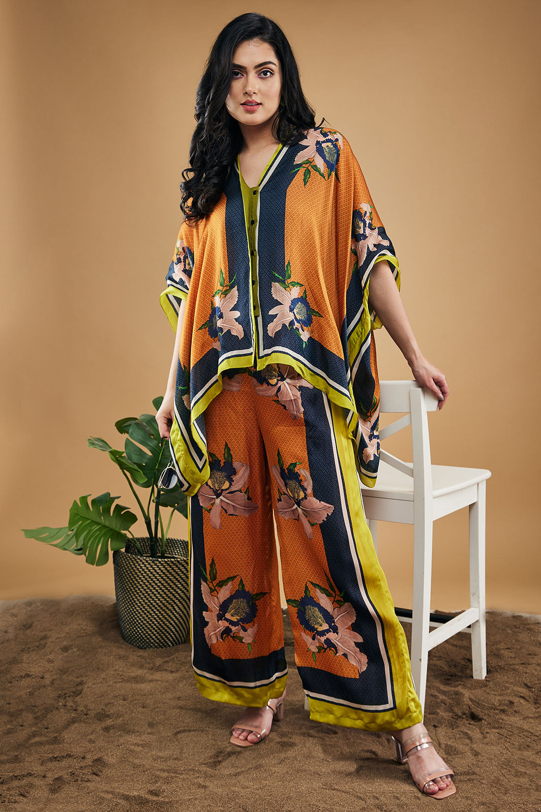 Orchid Bloom Printed Kimono Shirt With Pants