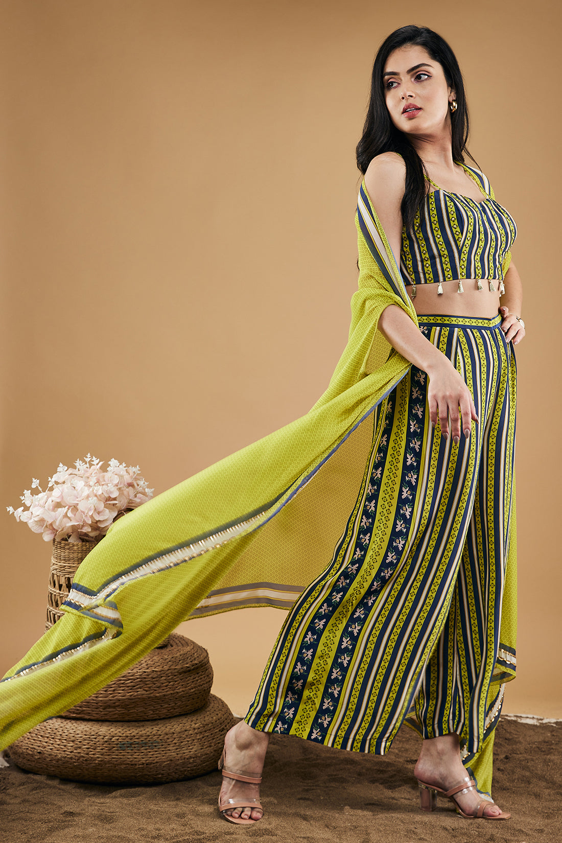 Orchid Bloom Printed Co-ord Set With Cape