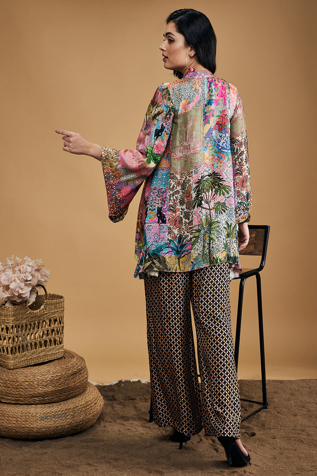 Tropical Twilight Printed Embroidered Kurta Set