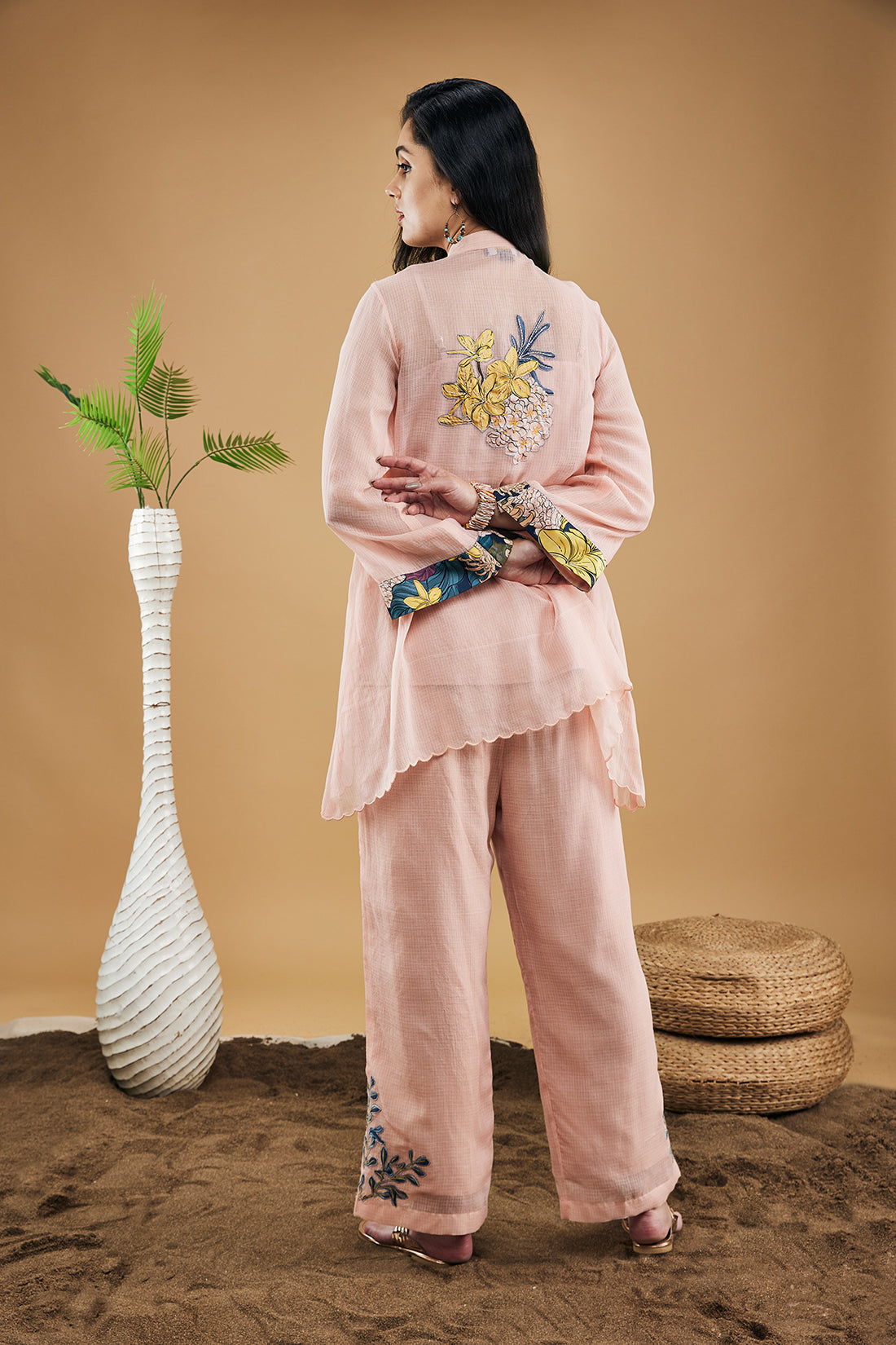 Zinnia Applique High-low Shirt With Pants