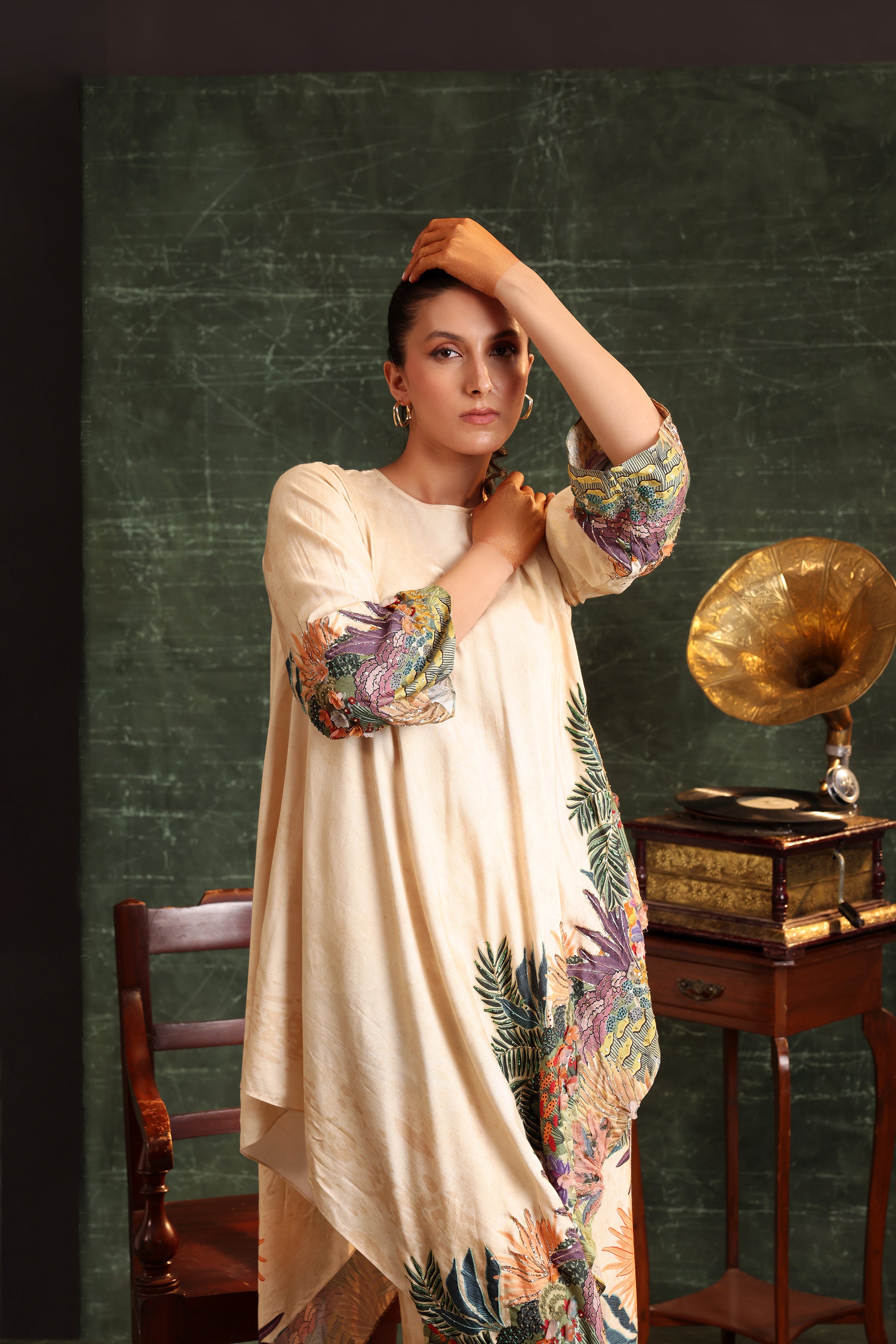 Kaira emblished Asymmetric kurta set