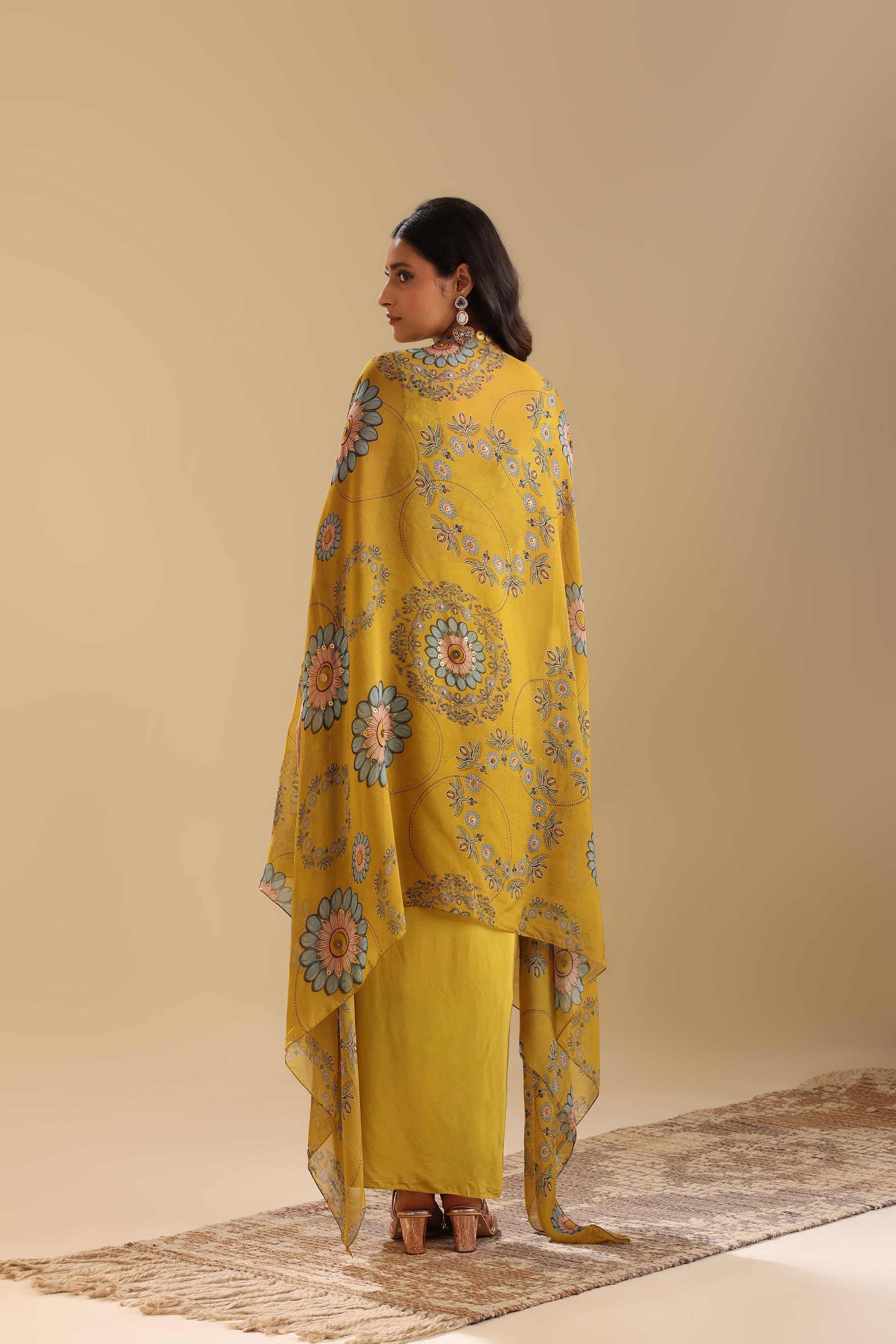 Eraya emblished Drape skirt set with cape