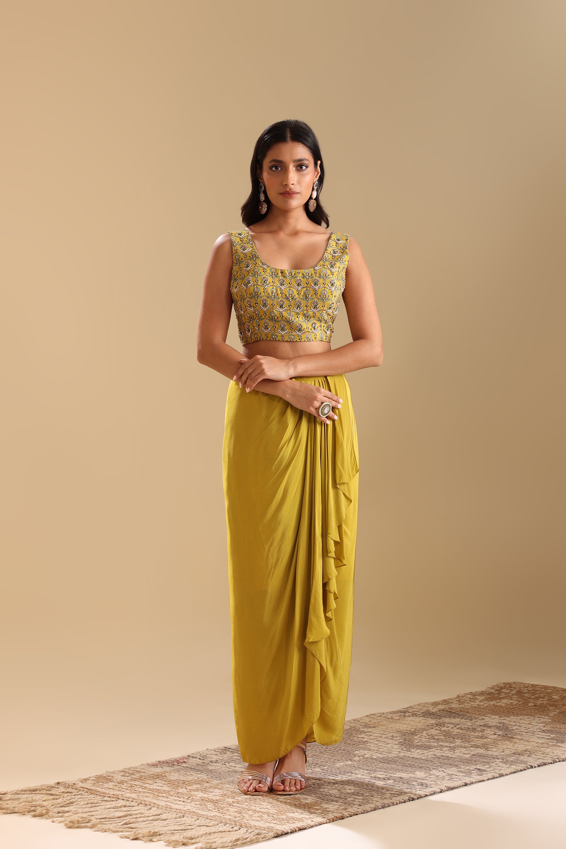 Eraya emblished Drape skirt set with cape