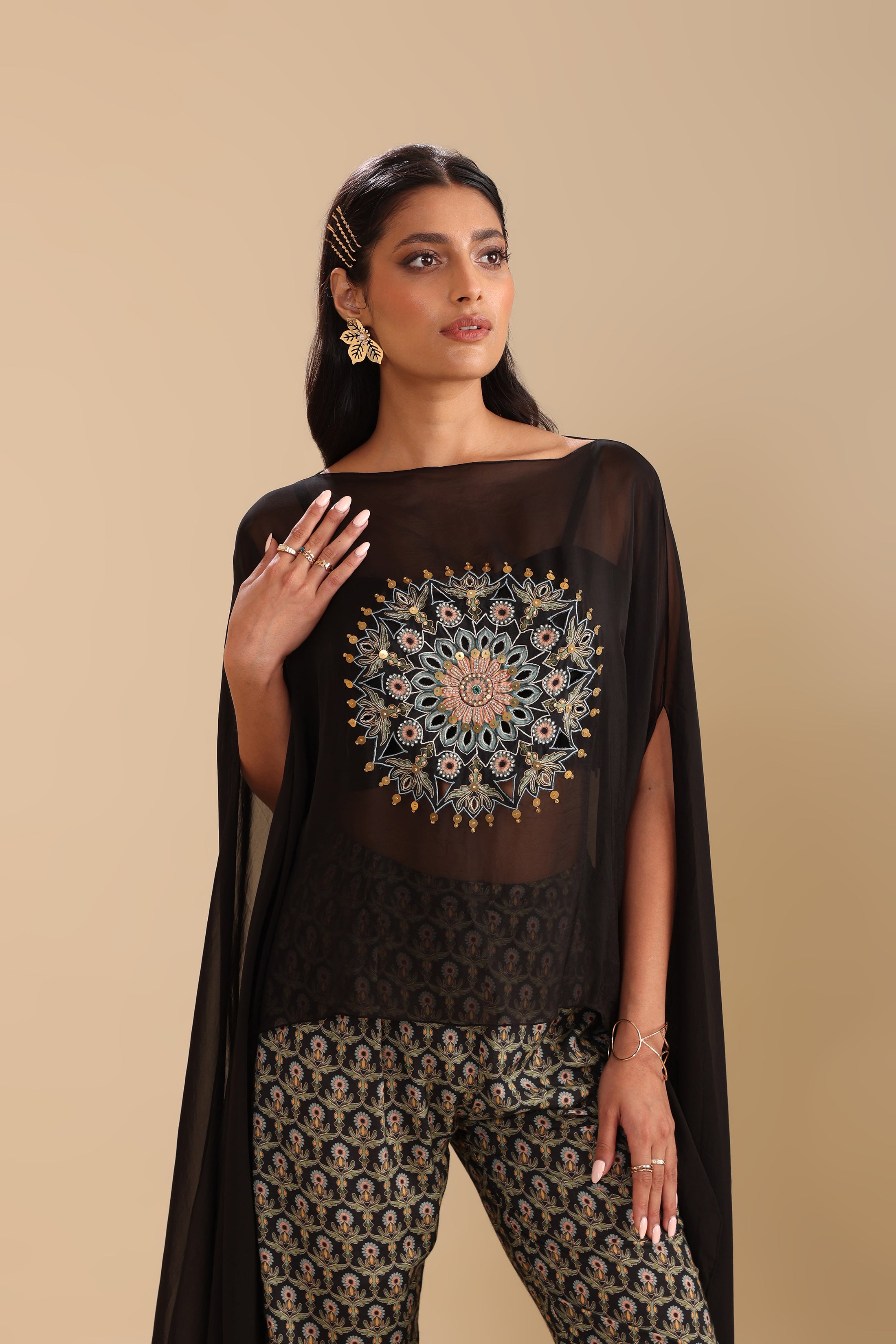 Eraya Printed Jumpsuit with cape