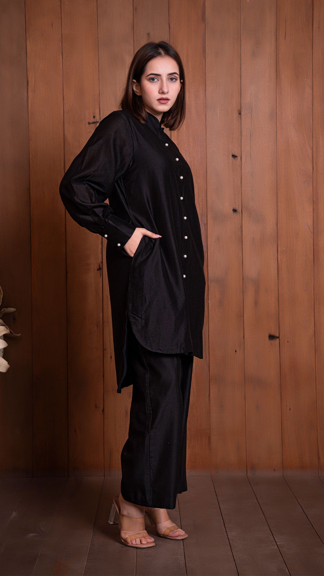 SOLID CHANDERI CO-ORD SET - BLACK
