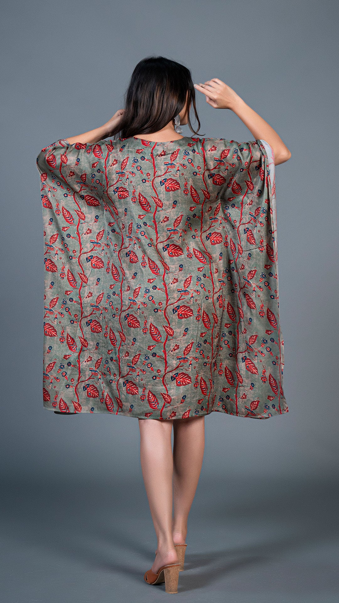 DUSTY GREEN KAFTAN DRESS IN MODAL SILK