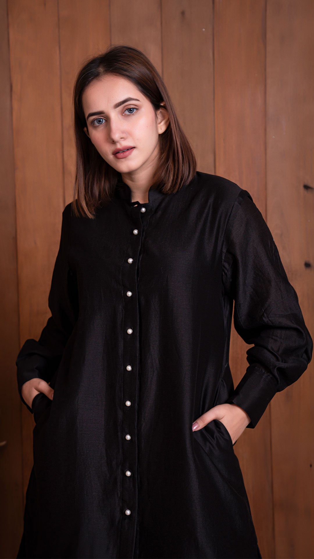 SOLID CHANDERI CO-ORD SET - BLACK