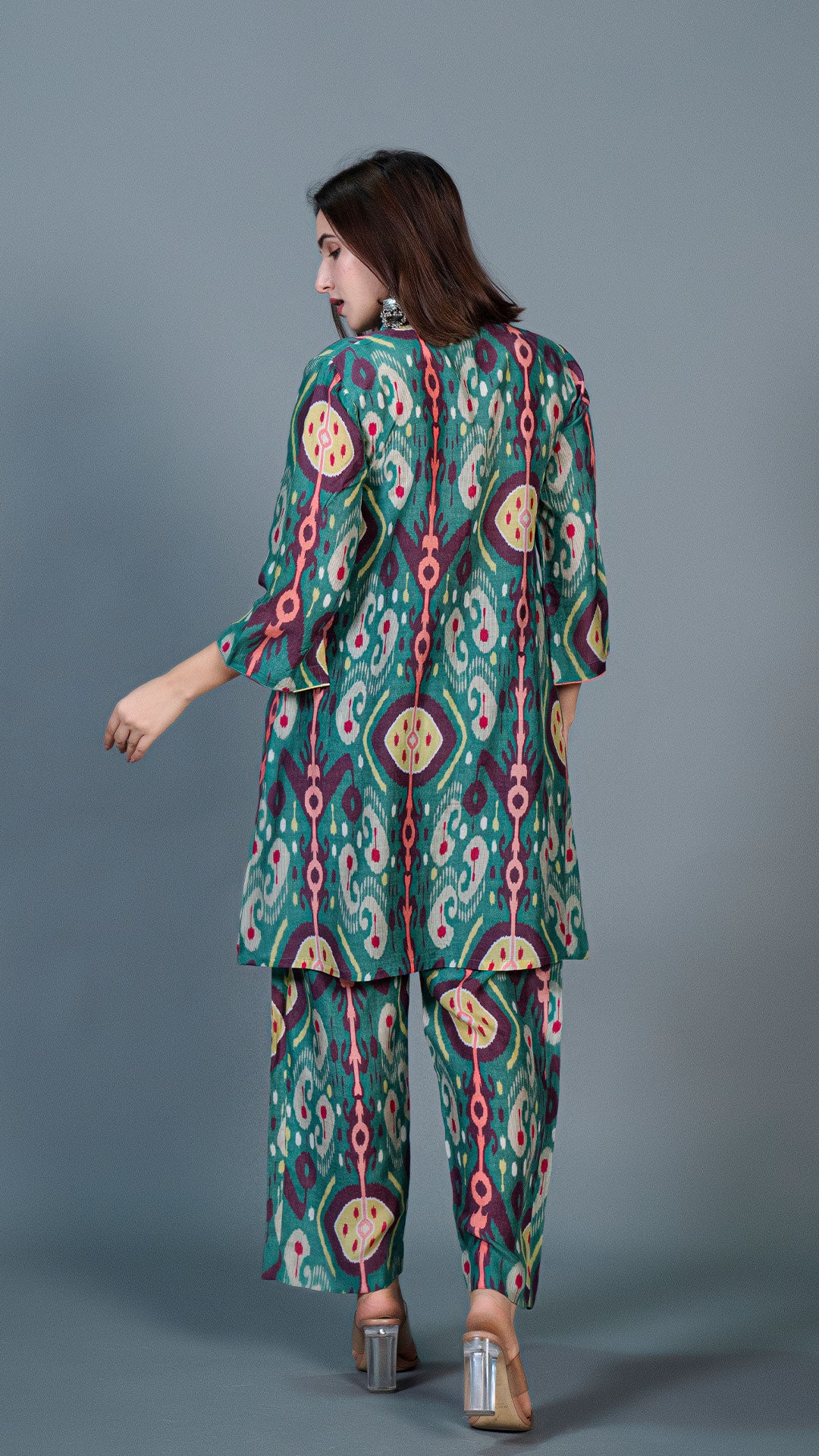 GREEN IKKAT PRINT COTTON SILK CO-ORD SET