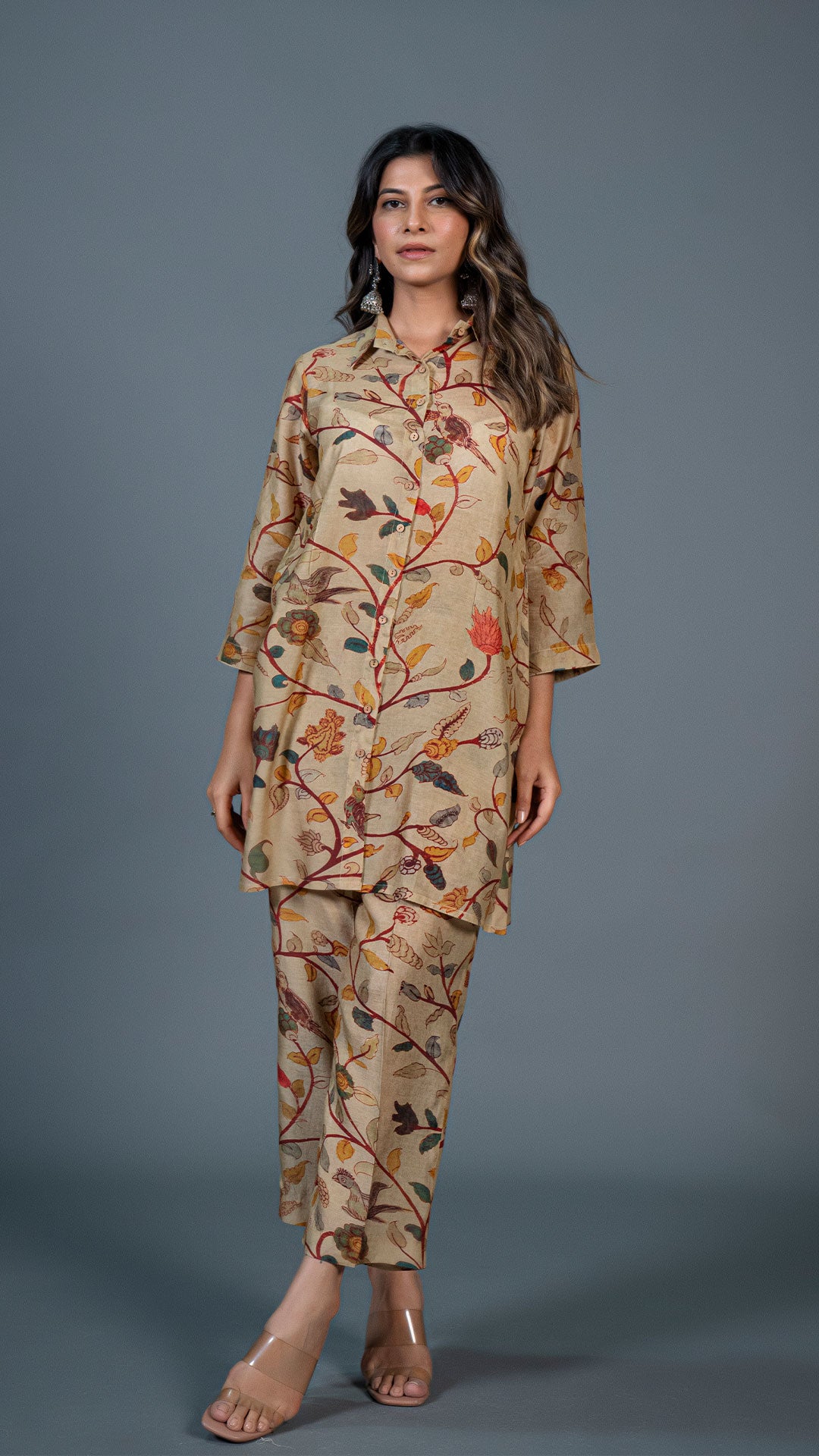 BEIGE KALAMKARI PRINT COTTON SILK CO-ORD SET