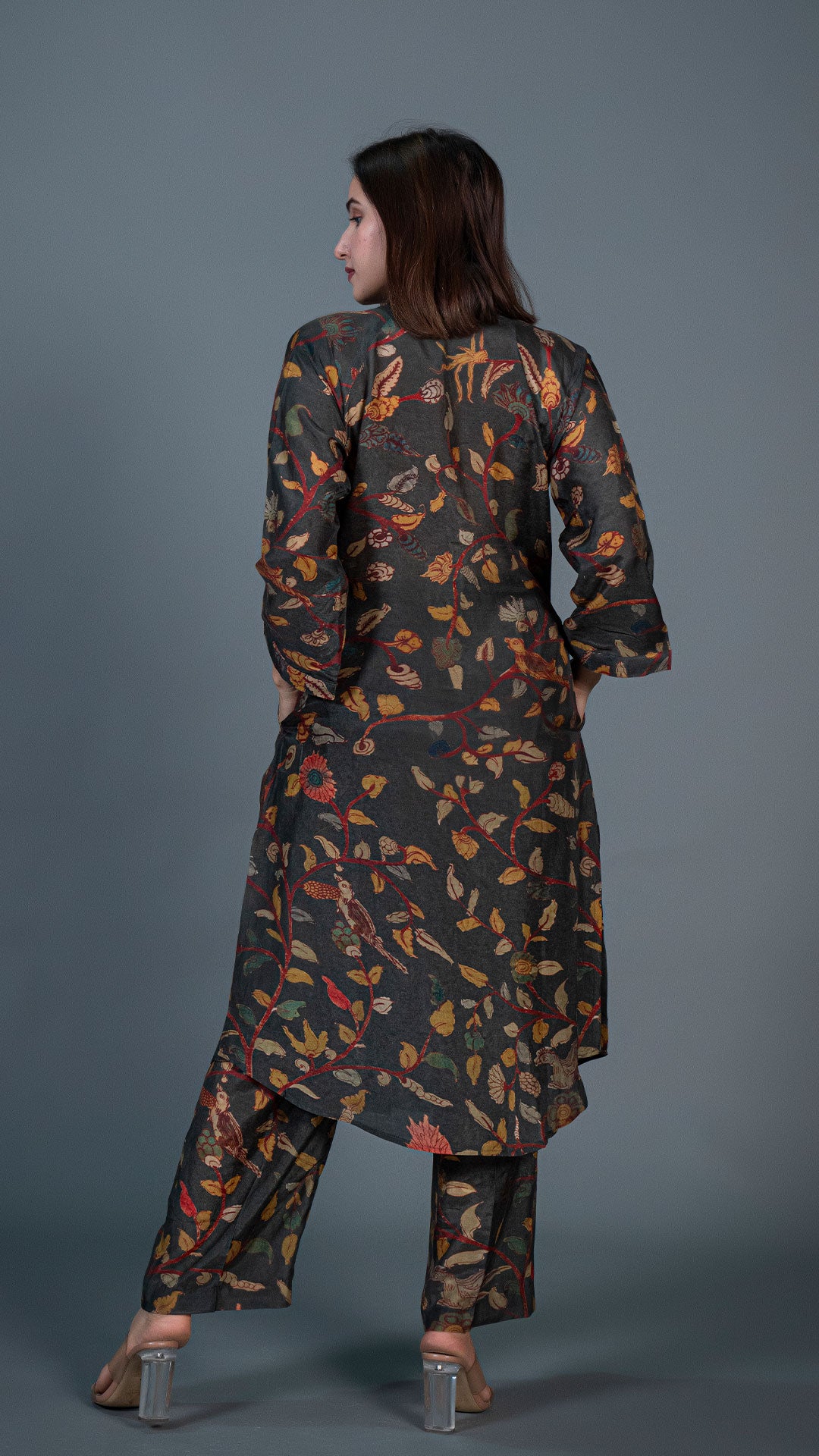 DARK GREEN KALAMKARI PRINT CO-ORD SET IN COTTON SILK
