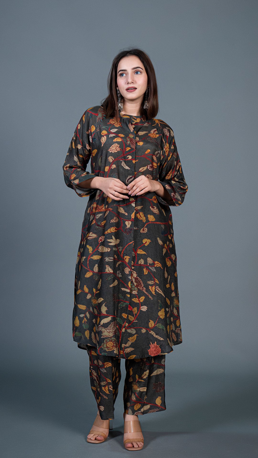 DARK GREEN KALAMKARI PRINT CO-ORD SET IN COTTON SILK