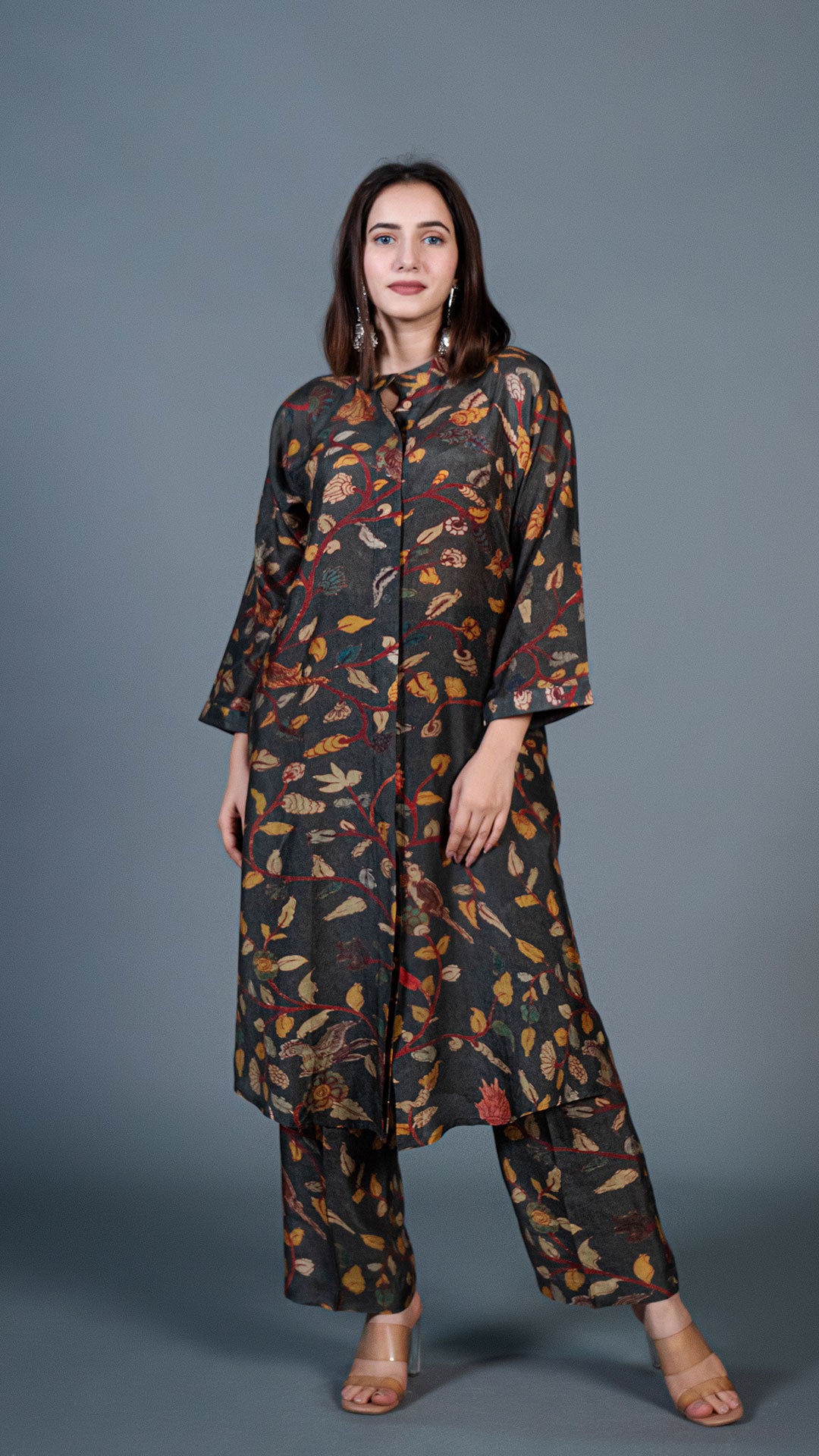 DARK GREEN KALAMKARI PRINT CO-ORD SET IN COTTON SILK