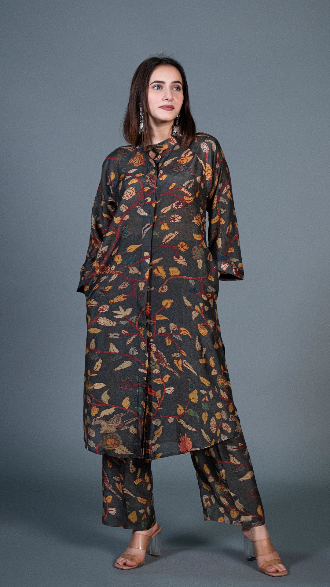 DARK GREEN KALAMKARI PRINT CO-ORD SET IN COTTON SILK