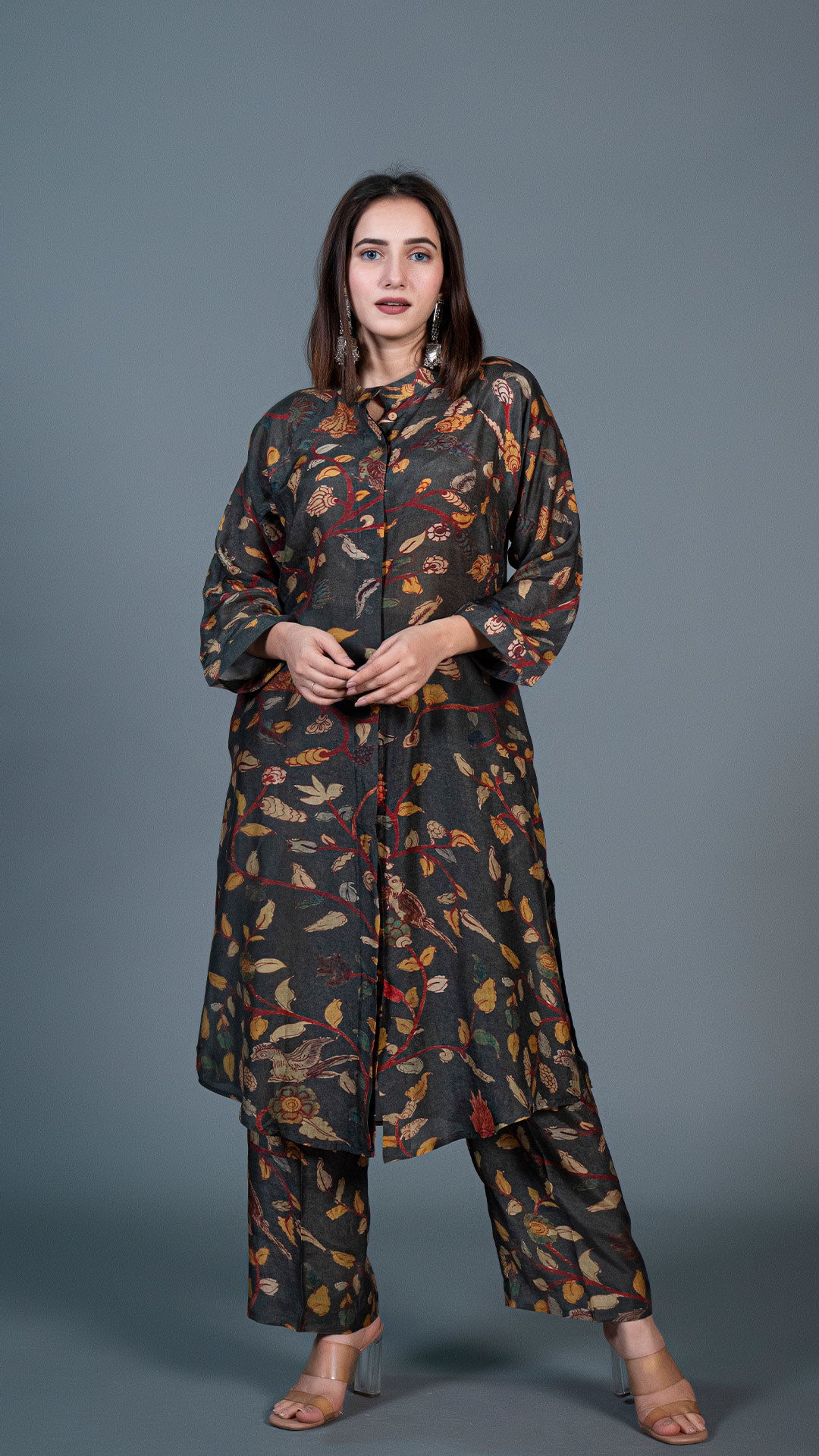 DARK GREEN KALAMKARI PRINT CO-ORD SET IN COTTON SILK