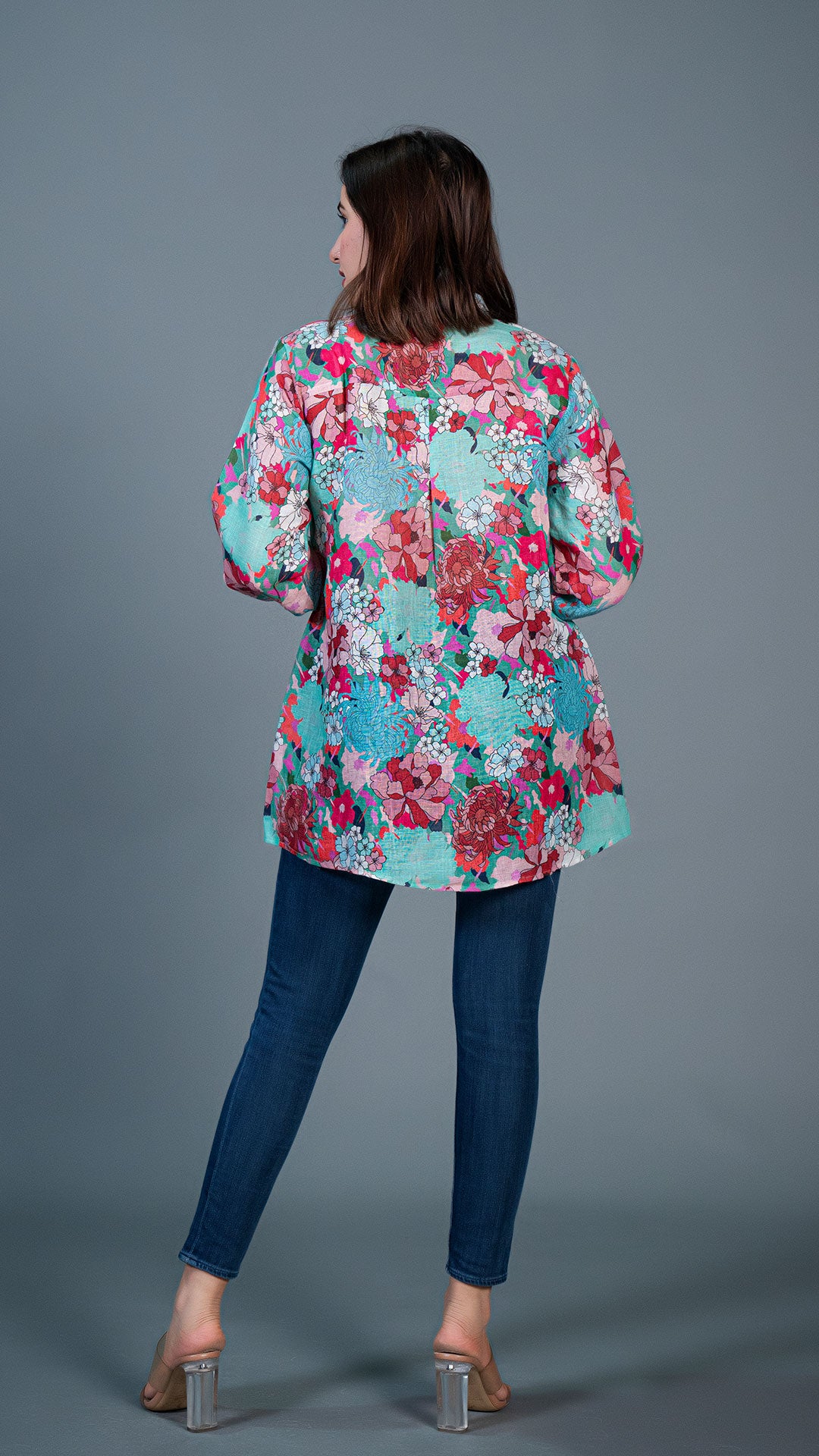 FLORAL ILLUSION LINEN SHIRT - GREEN