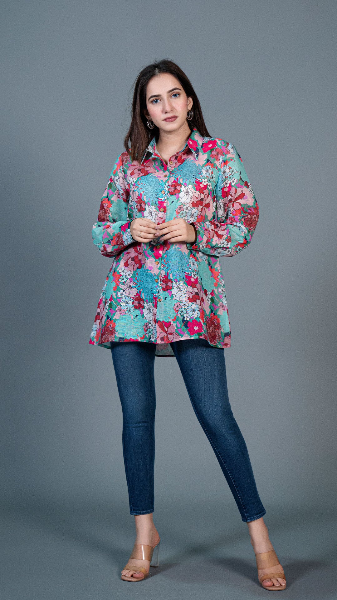 FLORAL ILLUSION LINEN SHIRT - GREEN
