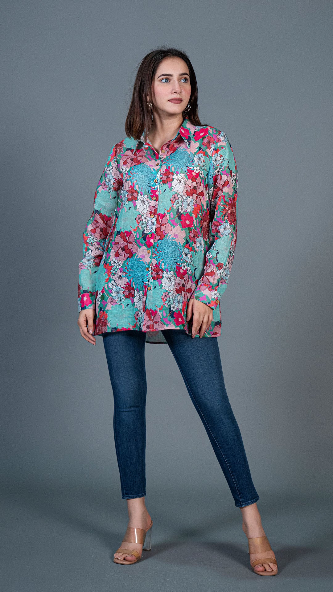 FLORAL ILLUSION LINEN SHIRT - GREEN
