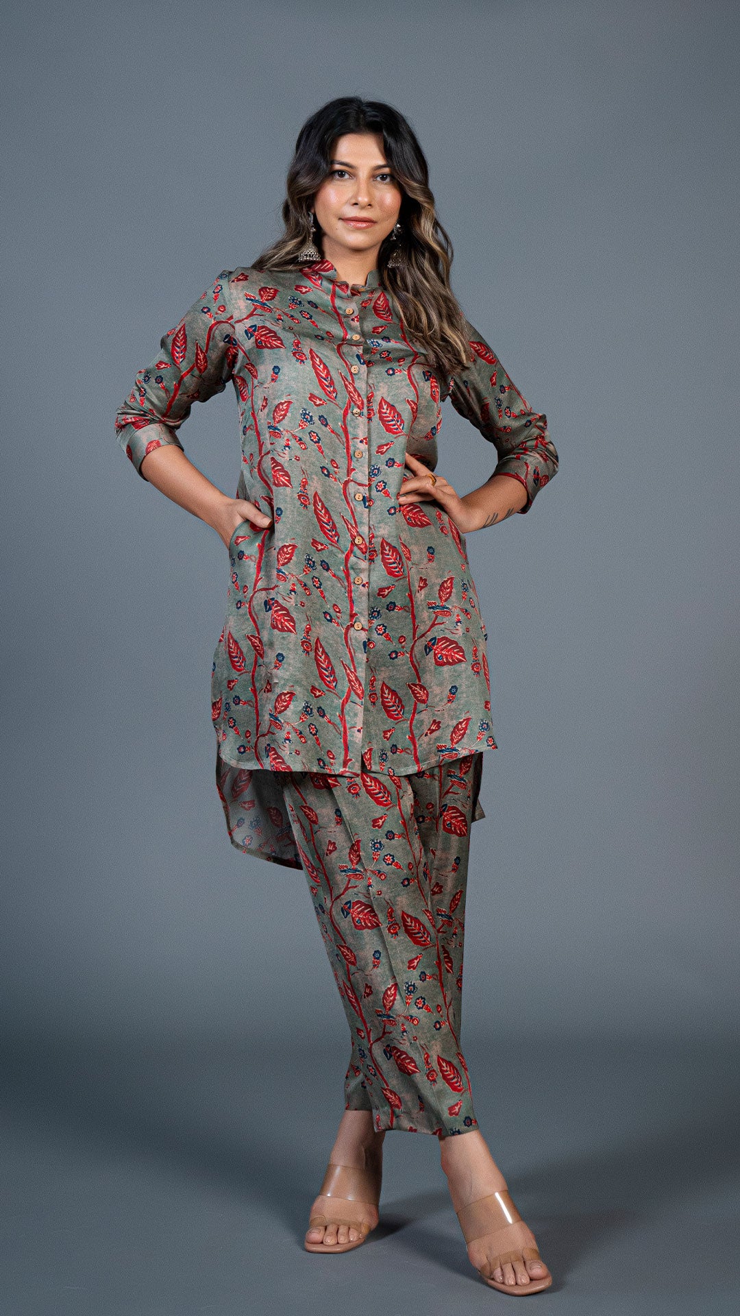 DUSTY GREEN MODAL SILK CO-ORD SET