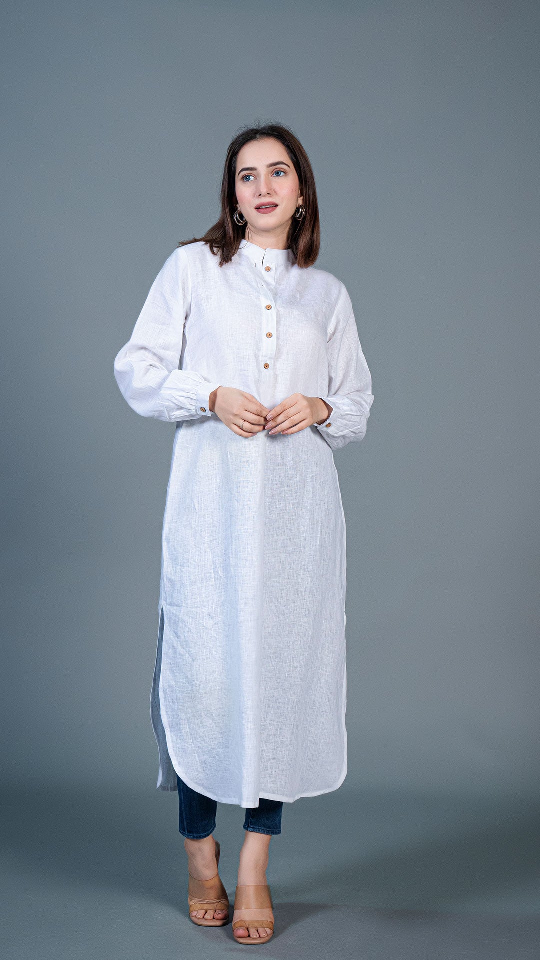WHITE JABHA STYLE LINEN KURTA