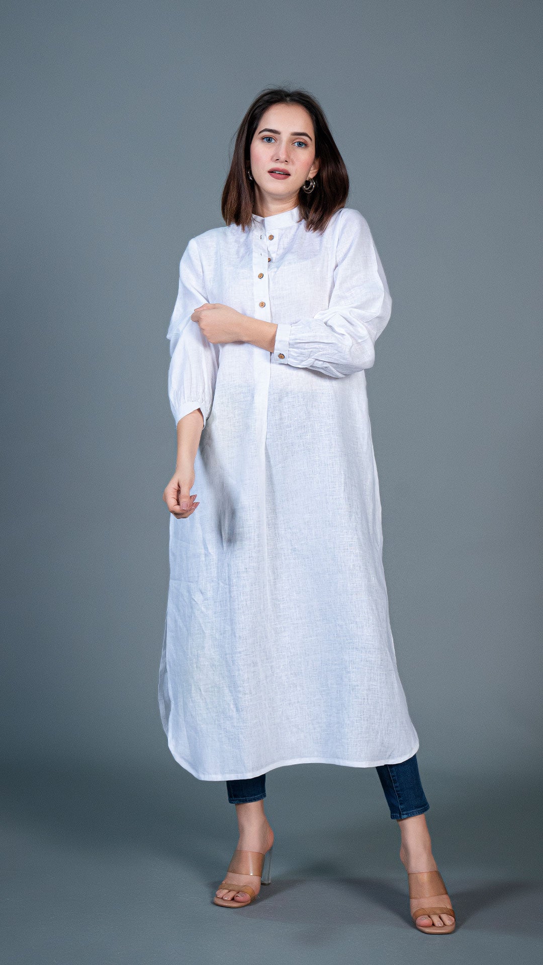 WHITE JABHA STYLE LINEN KURTA