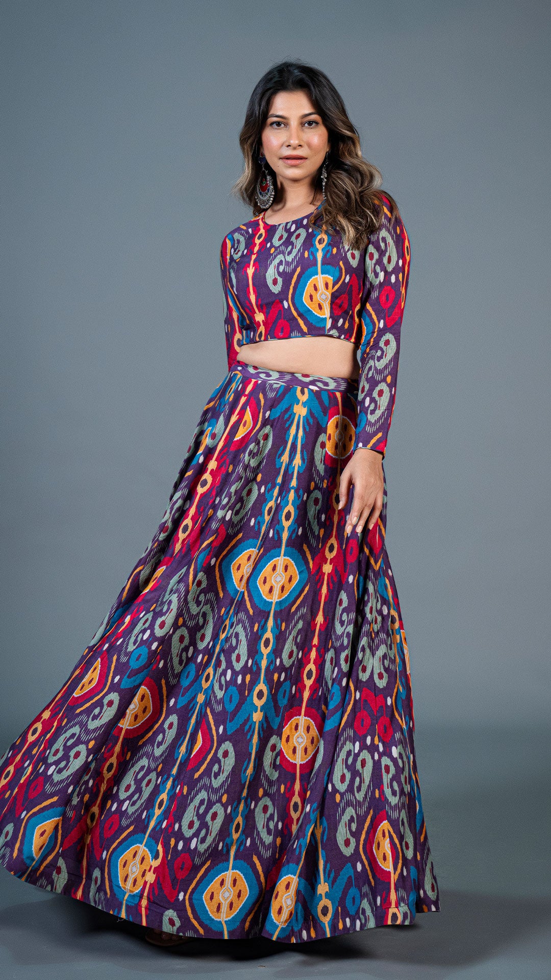 PURPLE IKKAT PRINT LEHENGA SET IN SILK