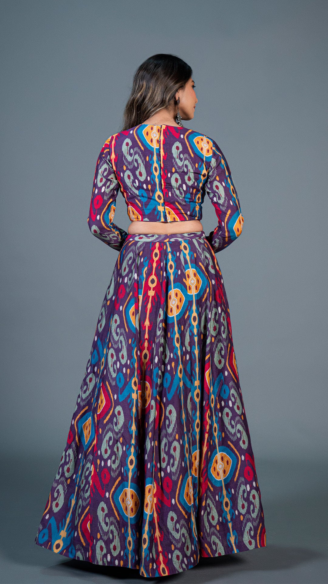 PURPLE IKKAT PRINT LEHENGA SET IN SILK